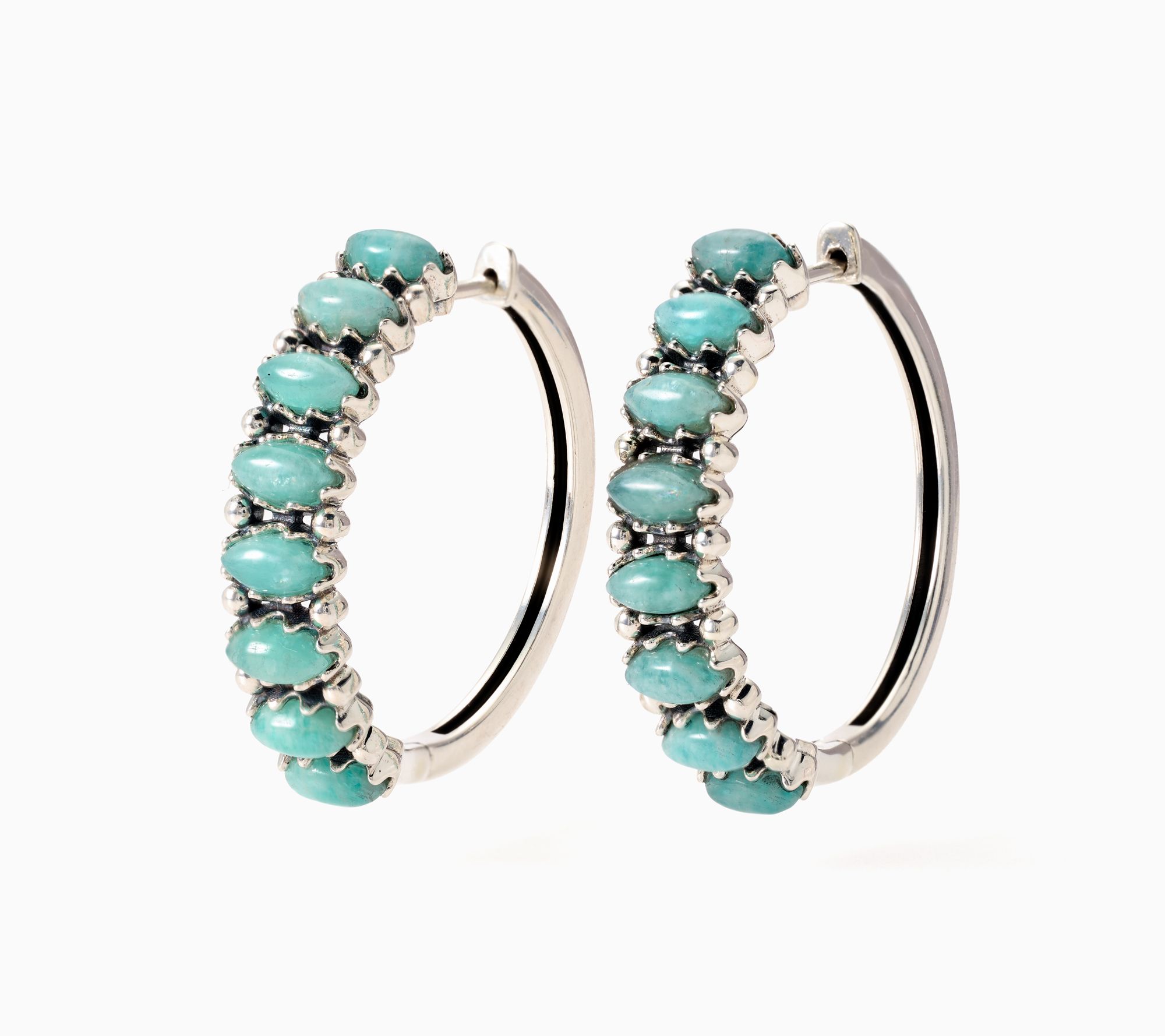 American West Sterling Silver Marquise Gemstone Hoop Earrings