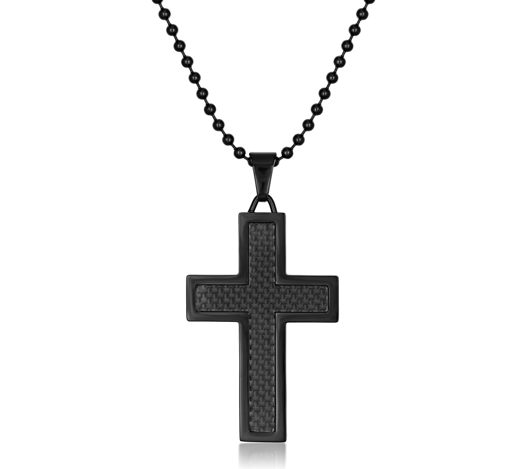 LYNX Men's Stainless Steel Black IP Cross Pendant w/ Chain