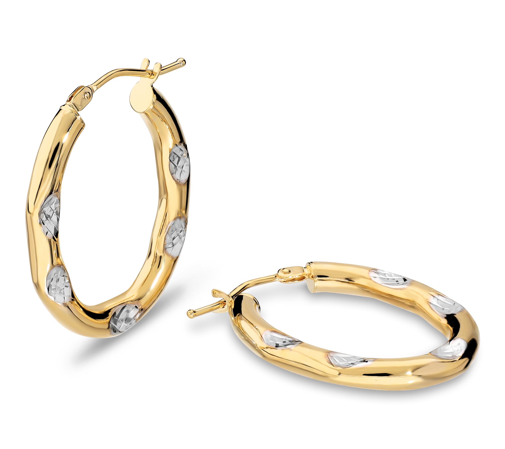 Italian Gold Two-Tone Diamond Cut Hoop Earrings, 14K Gold