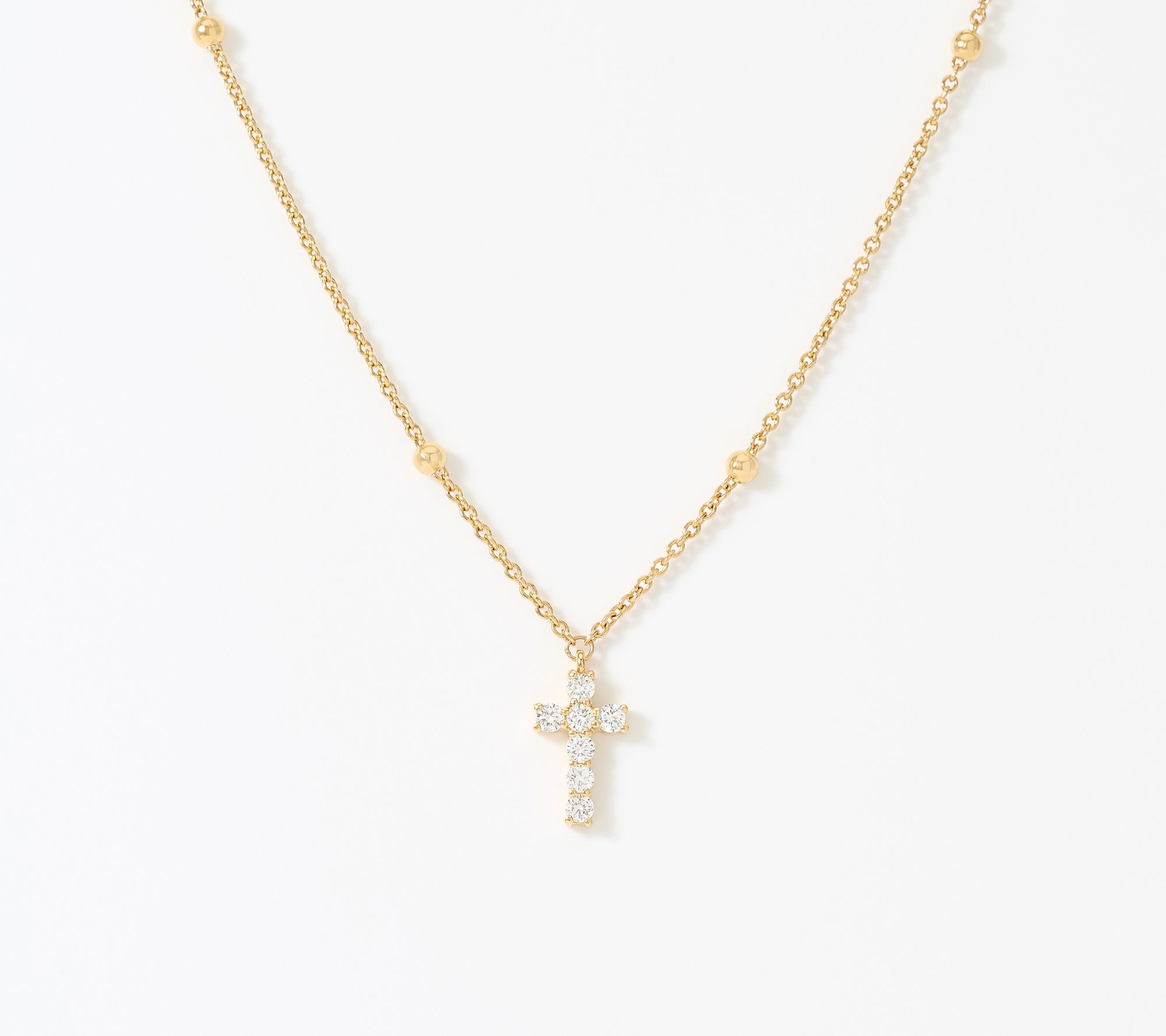  Fire Light Lab Grown Diamonds 0.45 ctw Beaded Cross Necklace Sterling Silver - J466162