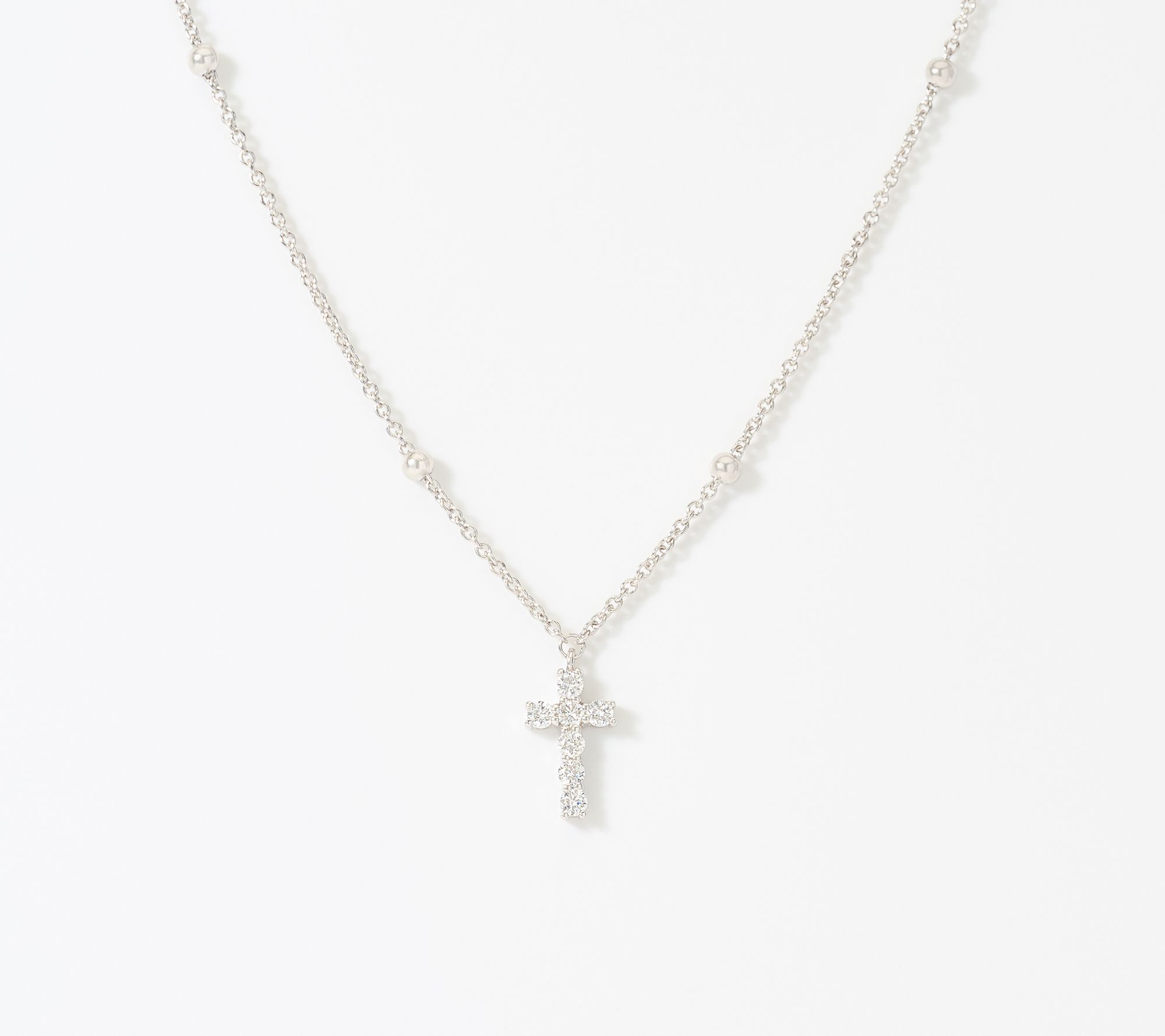 Fire Light Lab Grown Diamonds 0.45 ctw Beaded Cross Necklace Sterling Silver
