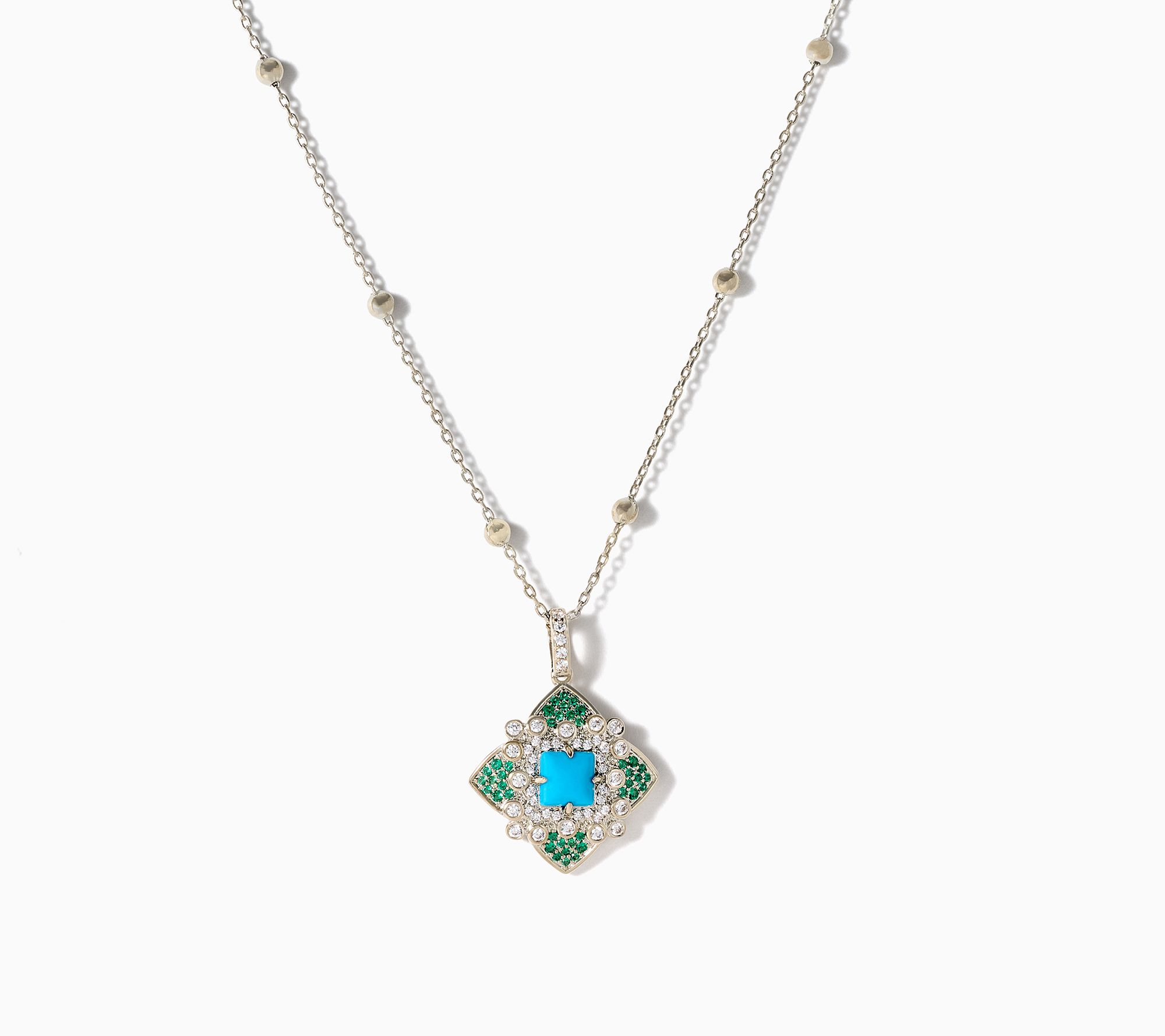 Kim Gravel Simulated Turquoise Cushion Pave Necklace