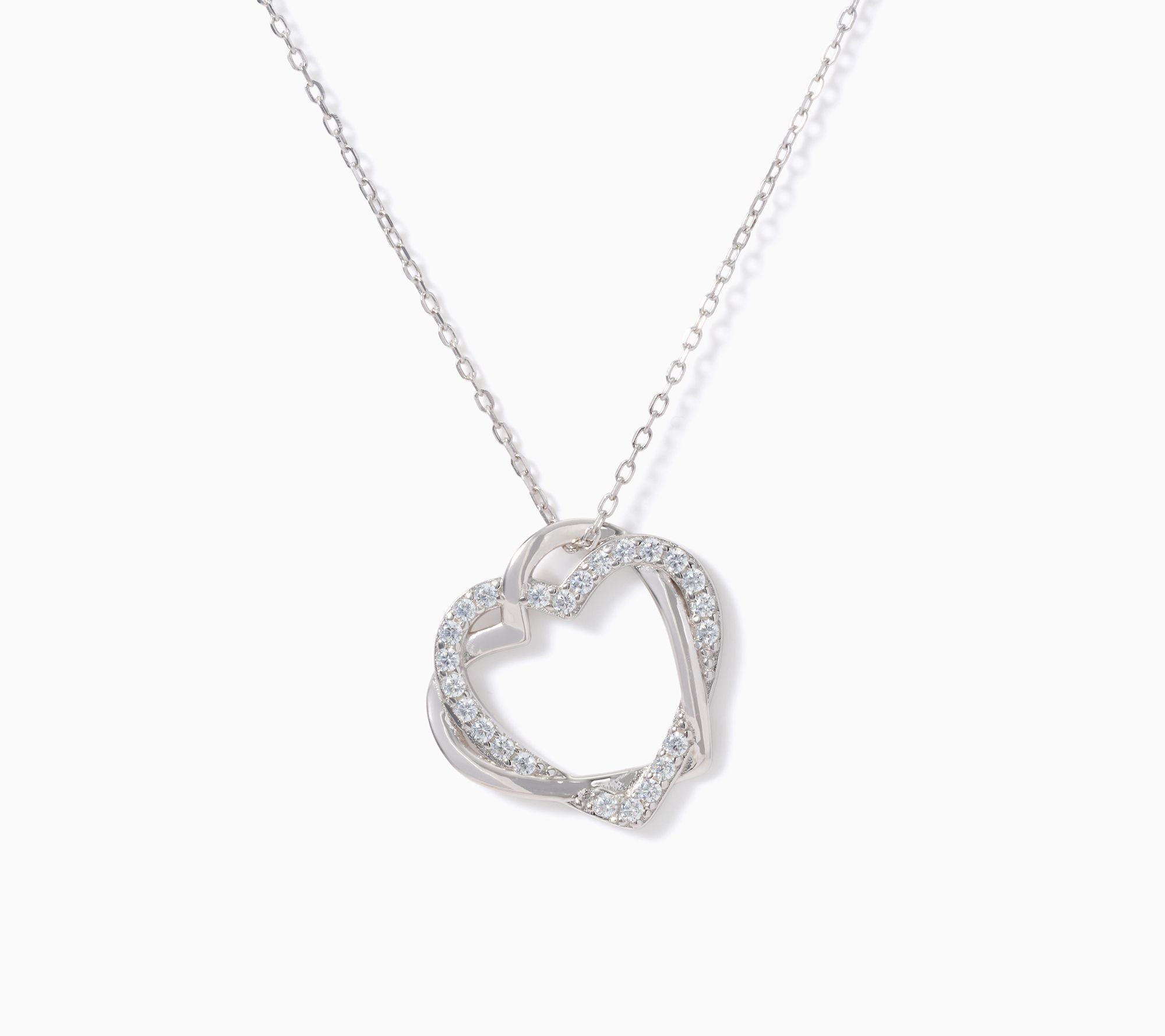 Diamonique Classics Interlocking Hearts Necklace, Sterl