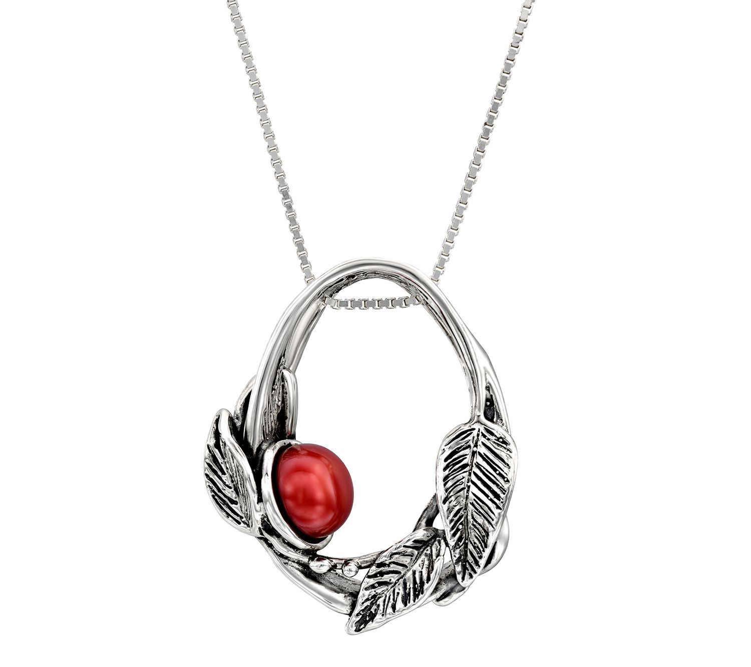 Hagit Sterling Silver Cultured Pearl & Leaf Pendant w/ Chain