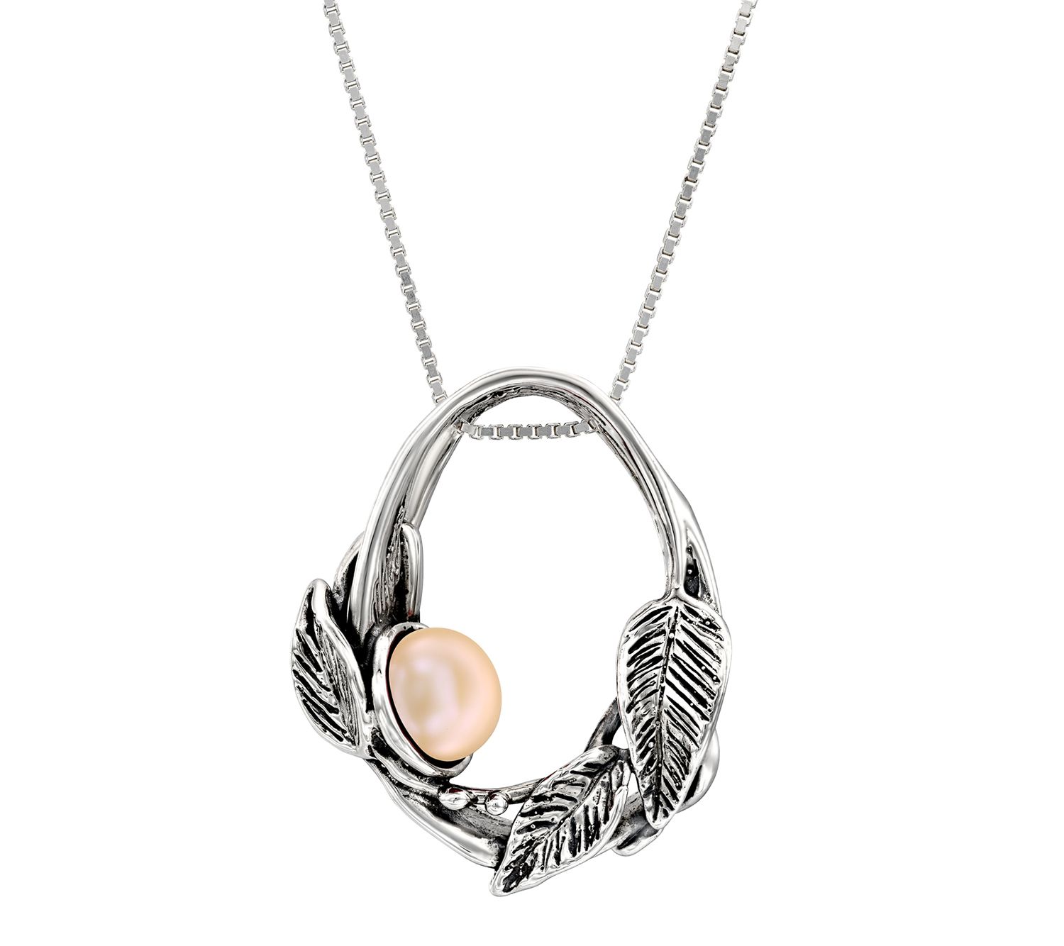 Hagit Sterling Silver Cultured Pearl & Leaf Pendant w/ Chain