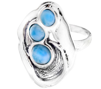 Hagit Sterling Silver & Larimar Cabochon Openwork Oxidized Ring Size 5 Qvc 
