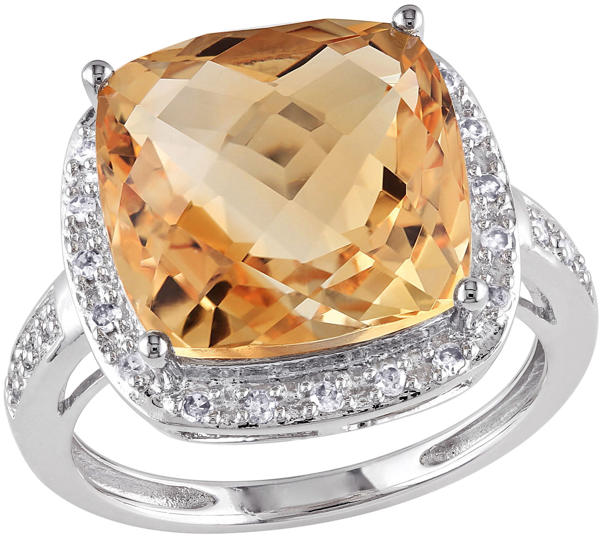 6.20 ct Citrine & 1/10 cttw Diamond Ring, 14K White Gold — QVC.com