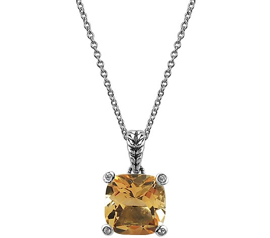 Cushion-Cut Gemstone Pendant with 18" Chain, Sterling