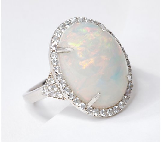 Affinty Gems Ethiopian Opal and White Sapphire Ring Sterling Silver