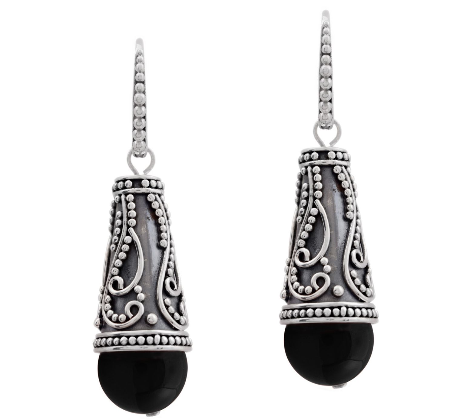 Artisan good silver and onyx earrings.