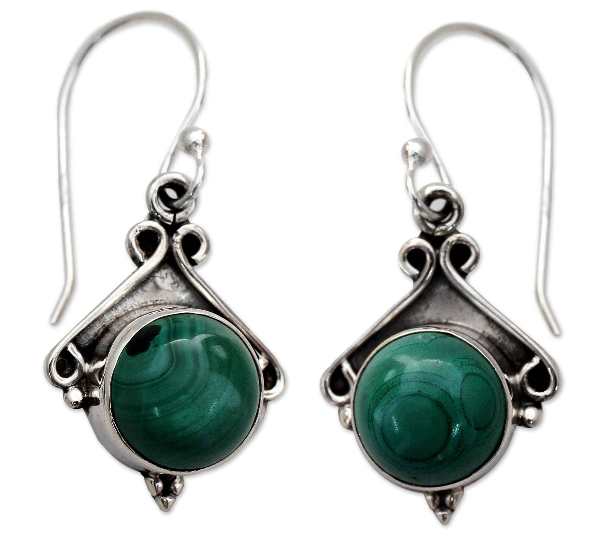 Novica Artisan Crafted Sterling Malachite Earrings - QVC.com