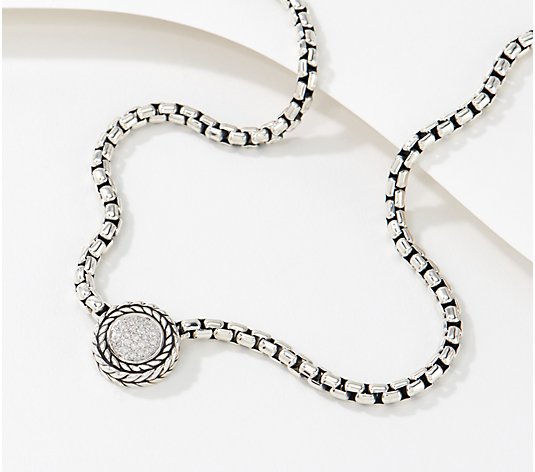 JAI Sterling Silver Box Chain Diamond Necklace