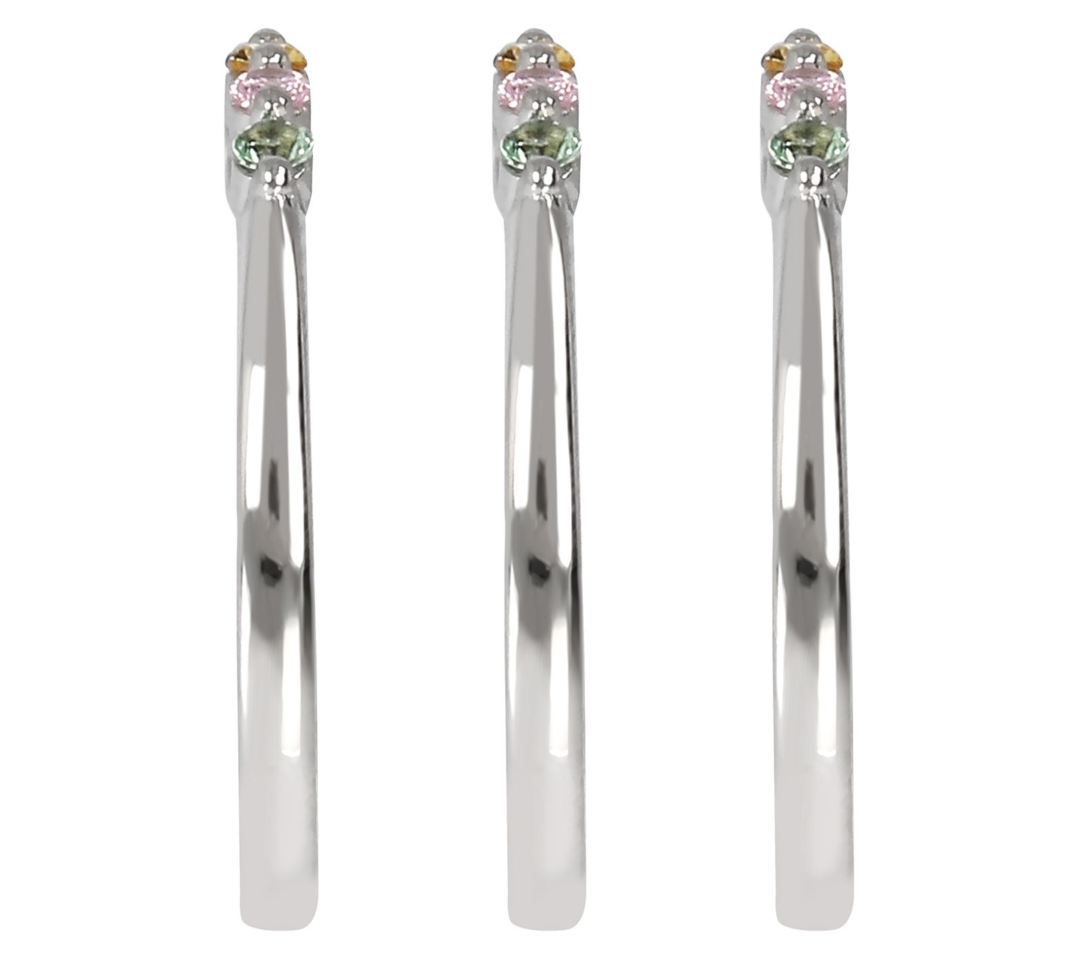 Diamonique Set of 3 Rainbow Stack Rings, Sterli ng Silver - QVC.com