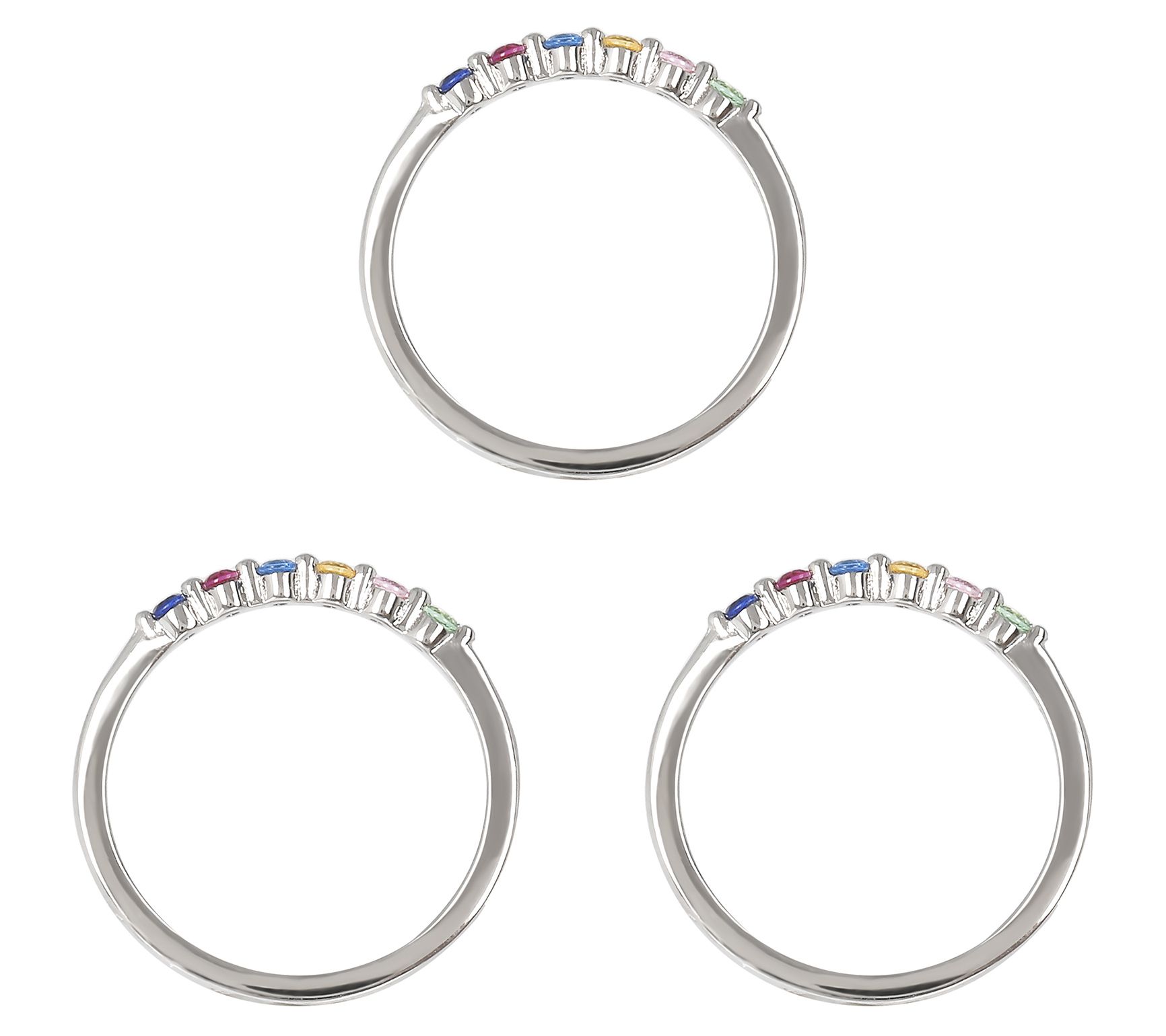 Diamonique Set of 3 Rainbow Stack Rings, Sterli ng Silver - QVC.com