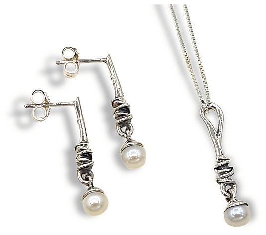 Hagit Cultured Pearl Earrings and Necklace Set, Sterling