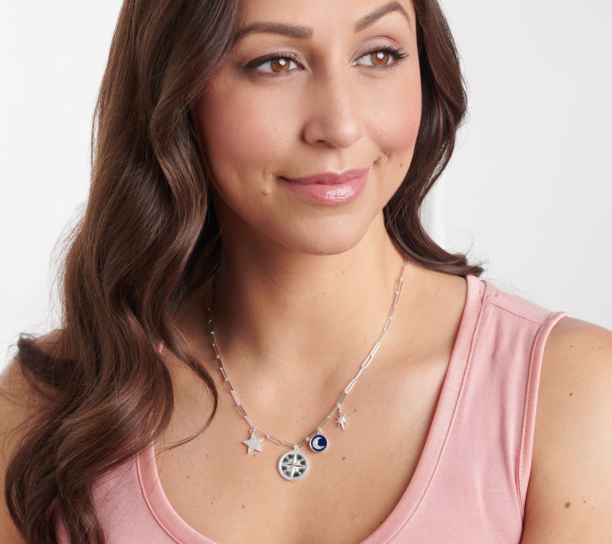 Diamonique Novelty Charm Necklace, Sterling Silver