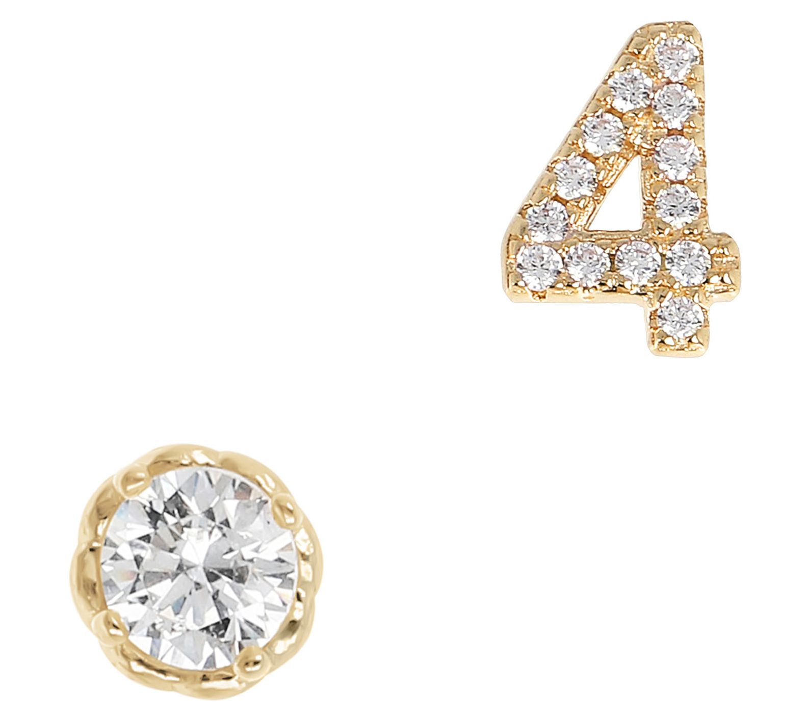 Diamonique Number & Round Stud Earring Set, 14K Gold Plated
