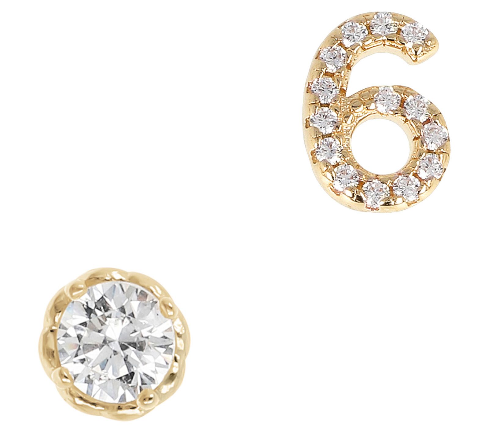 Diamonique Number & Round Stud Earring Set, 14K Gold Plated