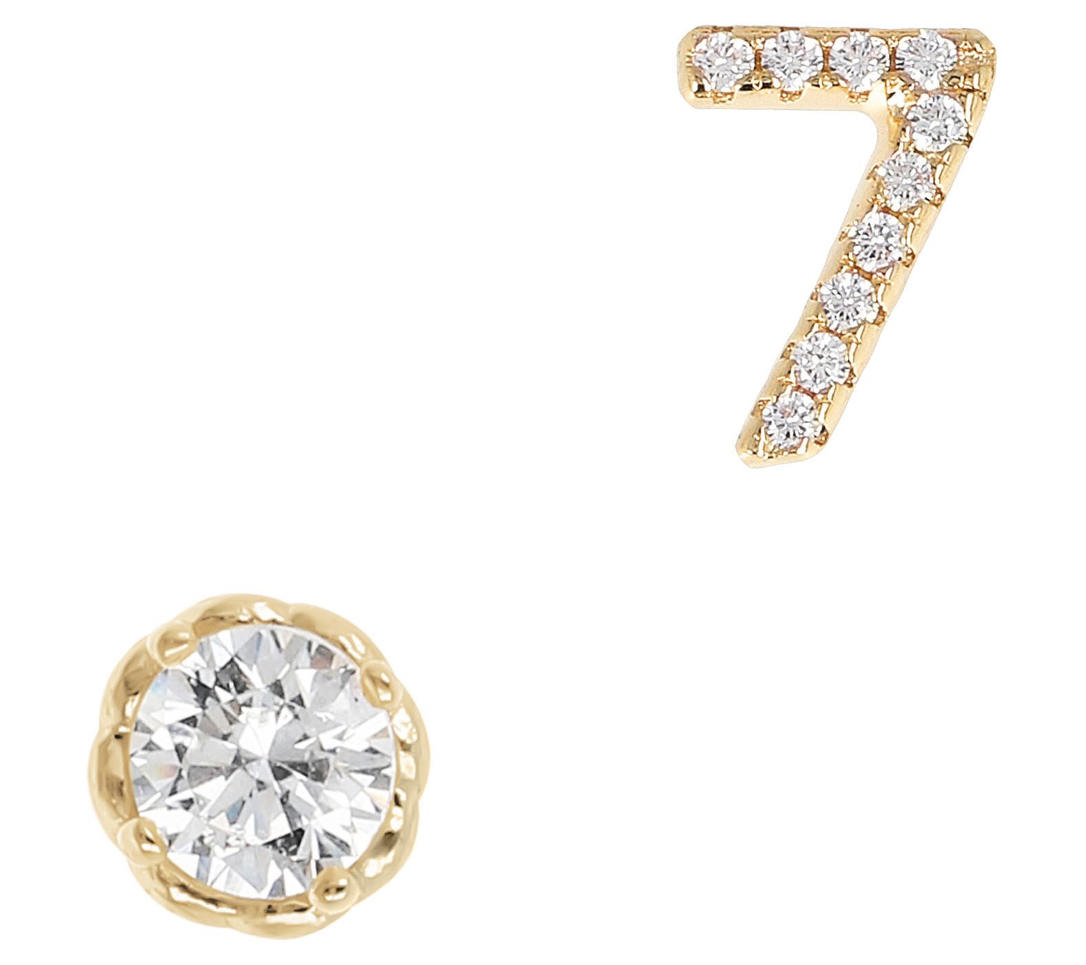 Diamonique Number & Round Stud Earring Set, 14K Gold Plated