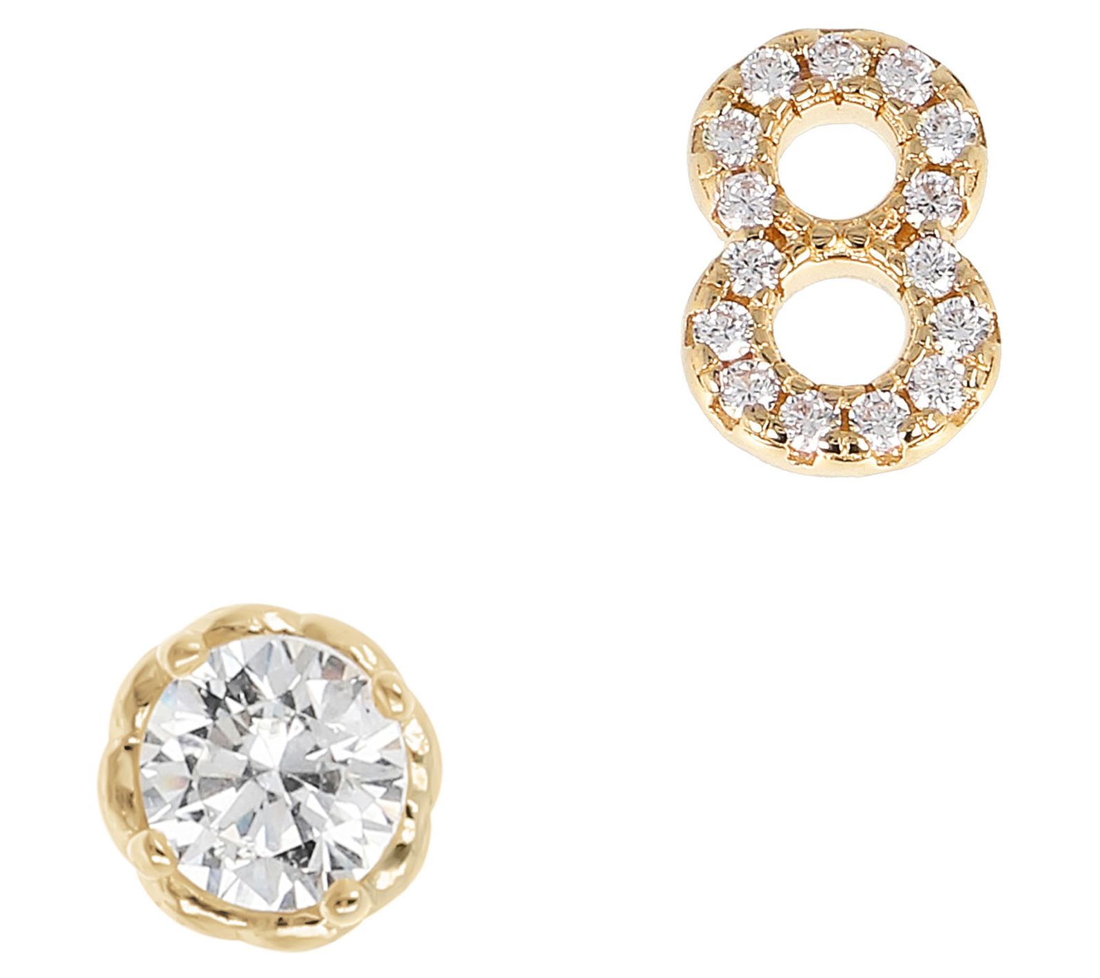 Diamonique Number & Round Stud Earring Set, 14K Gold Plated