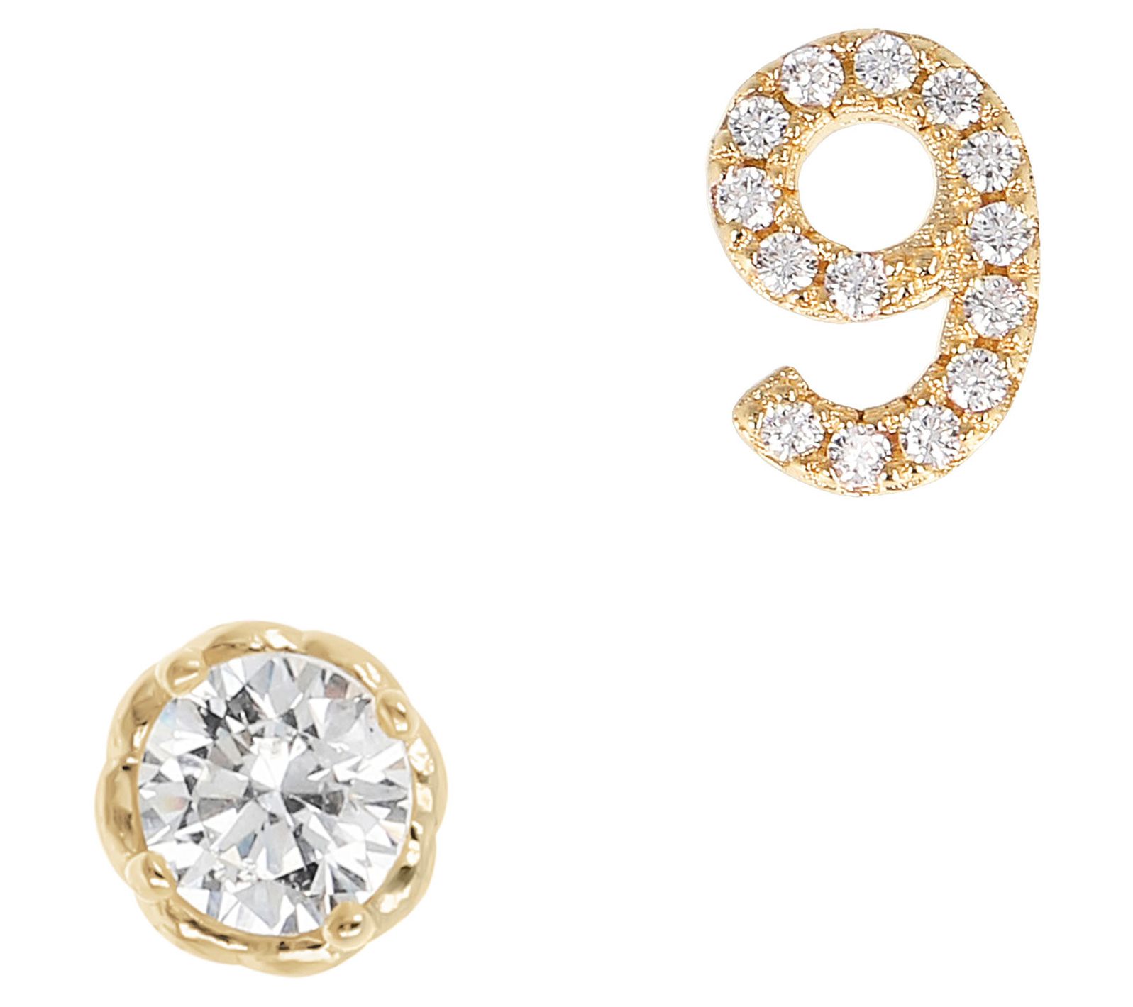 Diamonique Number & Round Stud Earring Set, 14K Gold Plated
