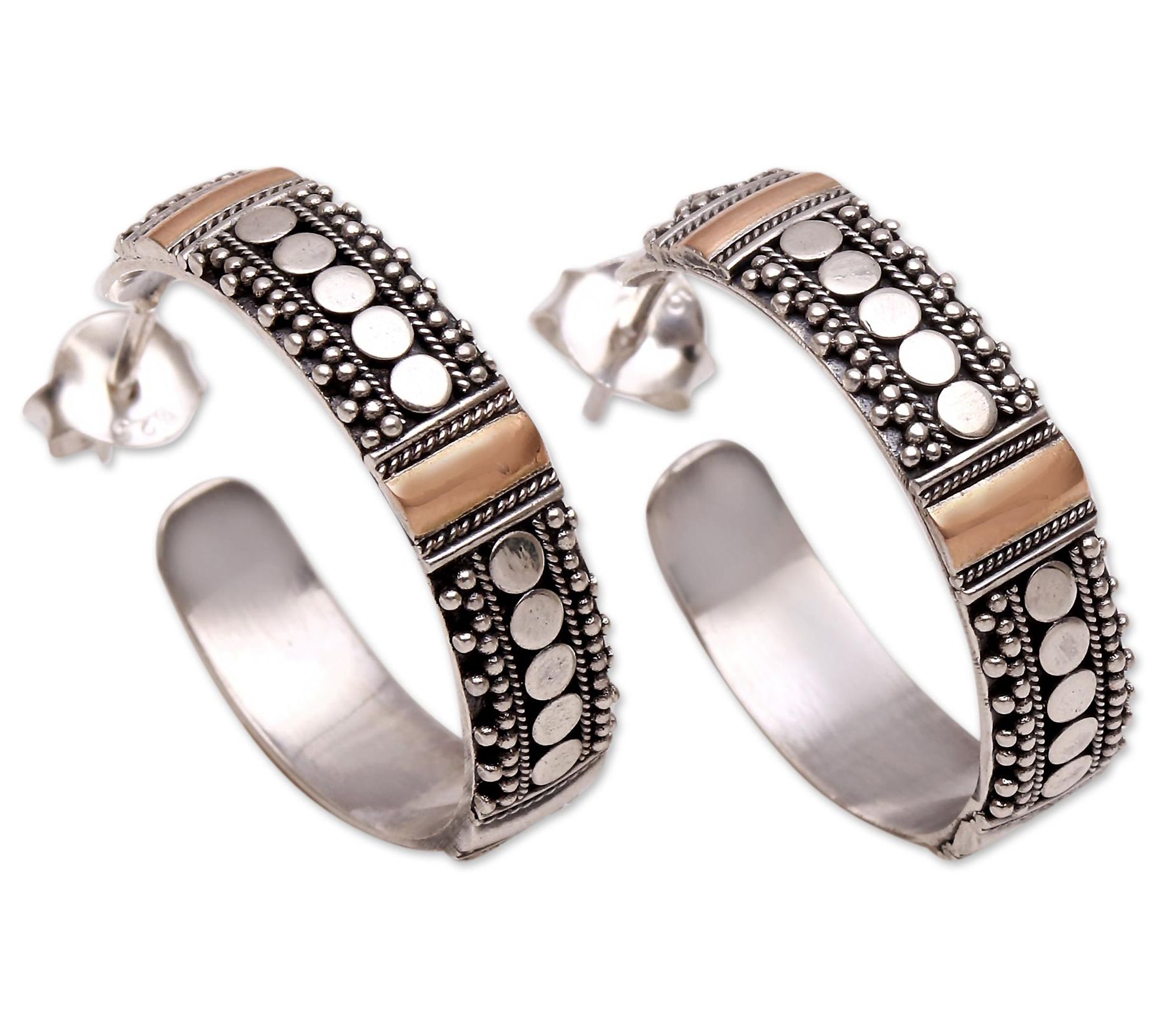 Novica Artisan Crafted Sterling & 18K Gold Hoop Earrings