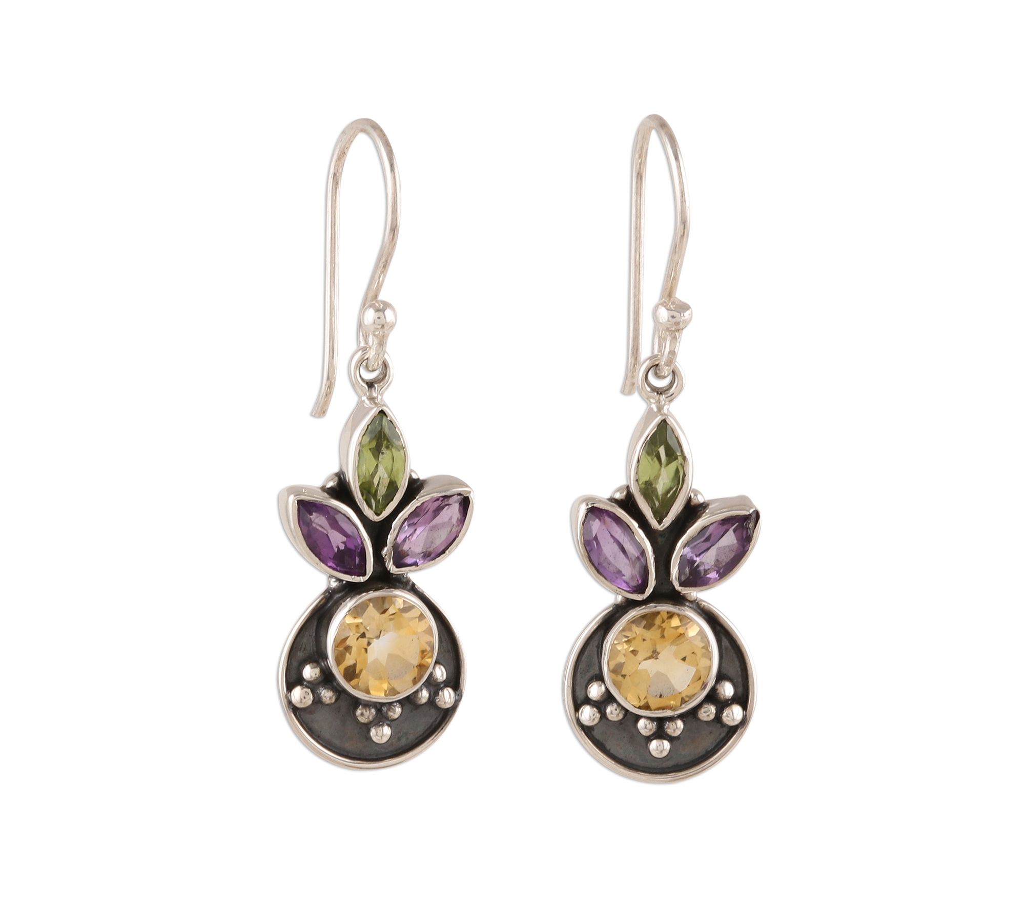 Novica Artisan Crafted Sterling Multi-Gemstone Dangle Earrings