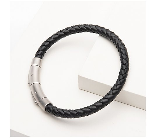 Verve Men's Jewelry Stainless Steel Black Leather Bracelet