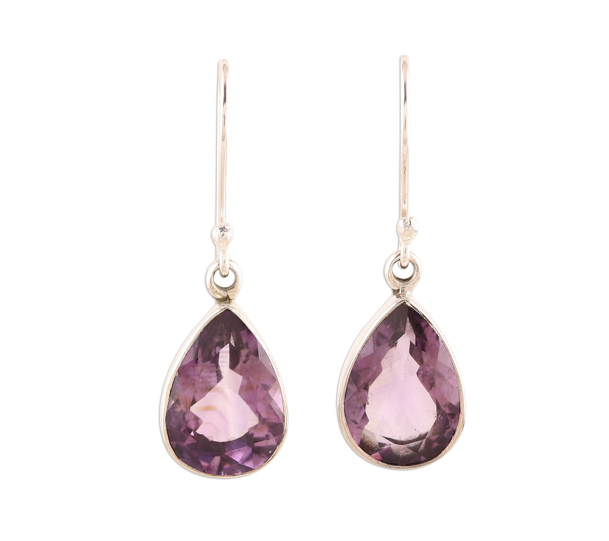 Novica Artisan Crafted Sterling Glimmer Amethyst Drop Earrings