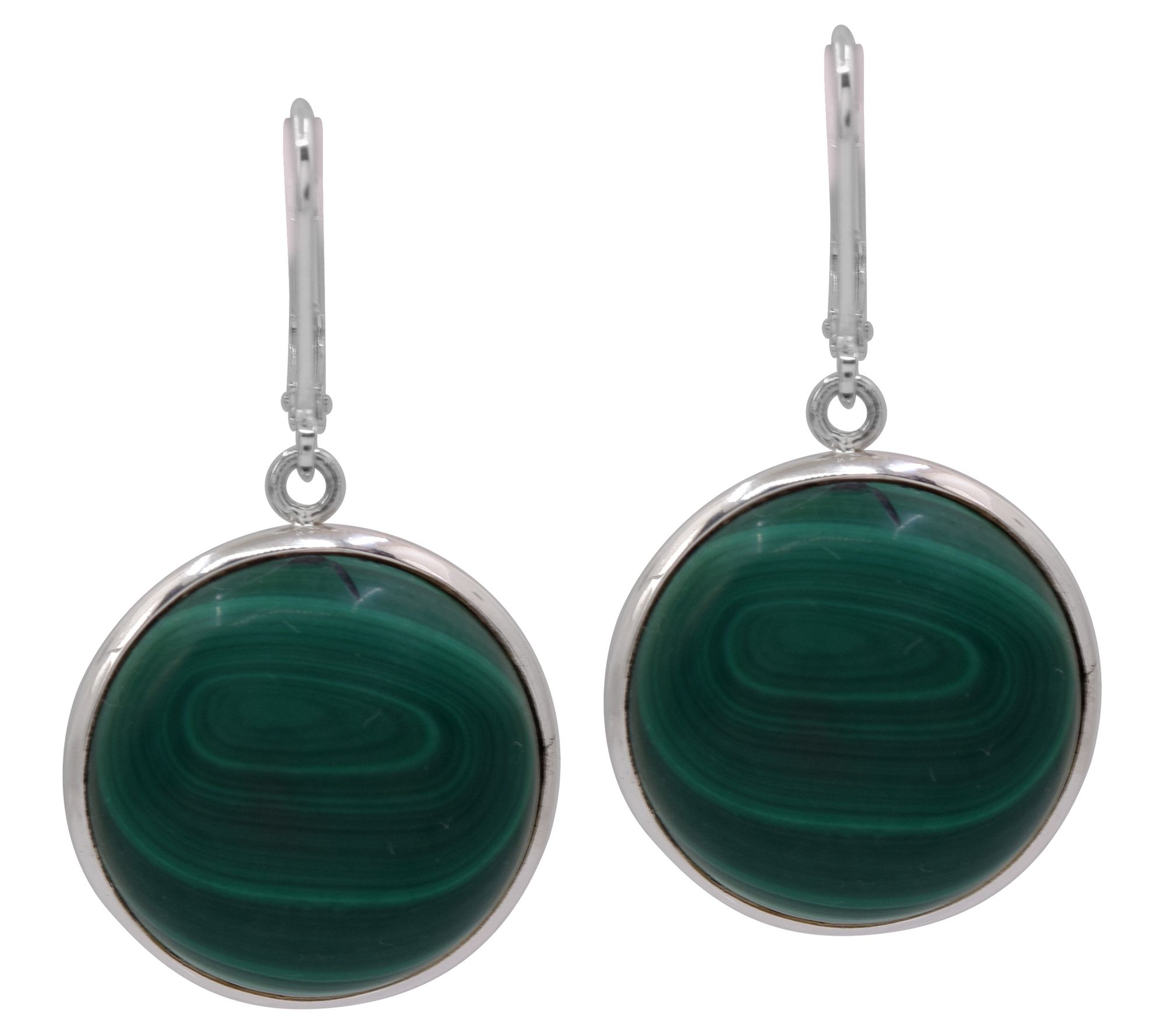 Affinity Gems Malachite Cabochon Dangle Earrings, Sterling
