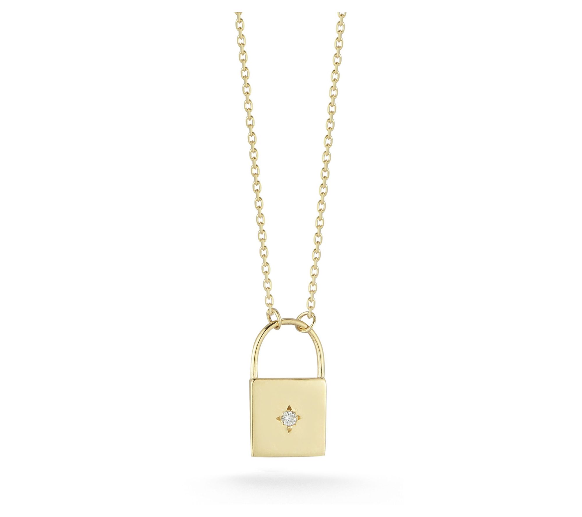 Diamond Padlock Necklace / 14k Gold / Two Tone Gold Pendant / 