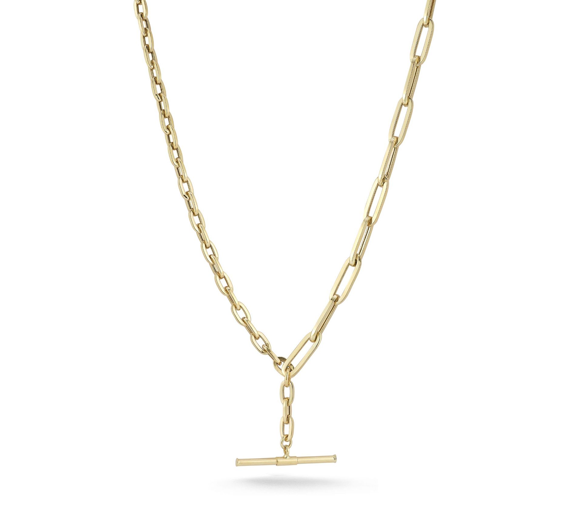 Luminosa Gold Bar Dangle Paperclip Chain Necklace, 14K