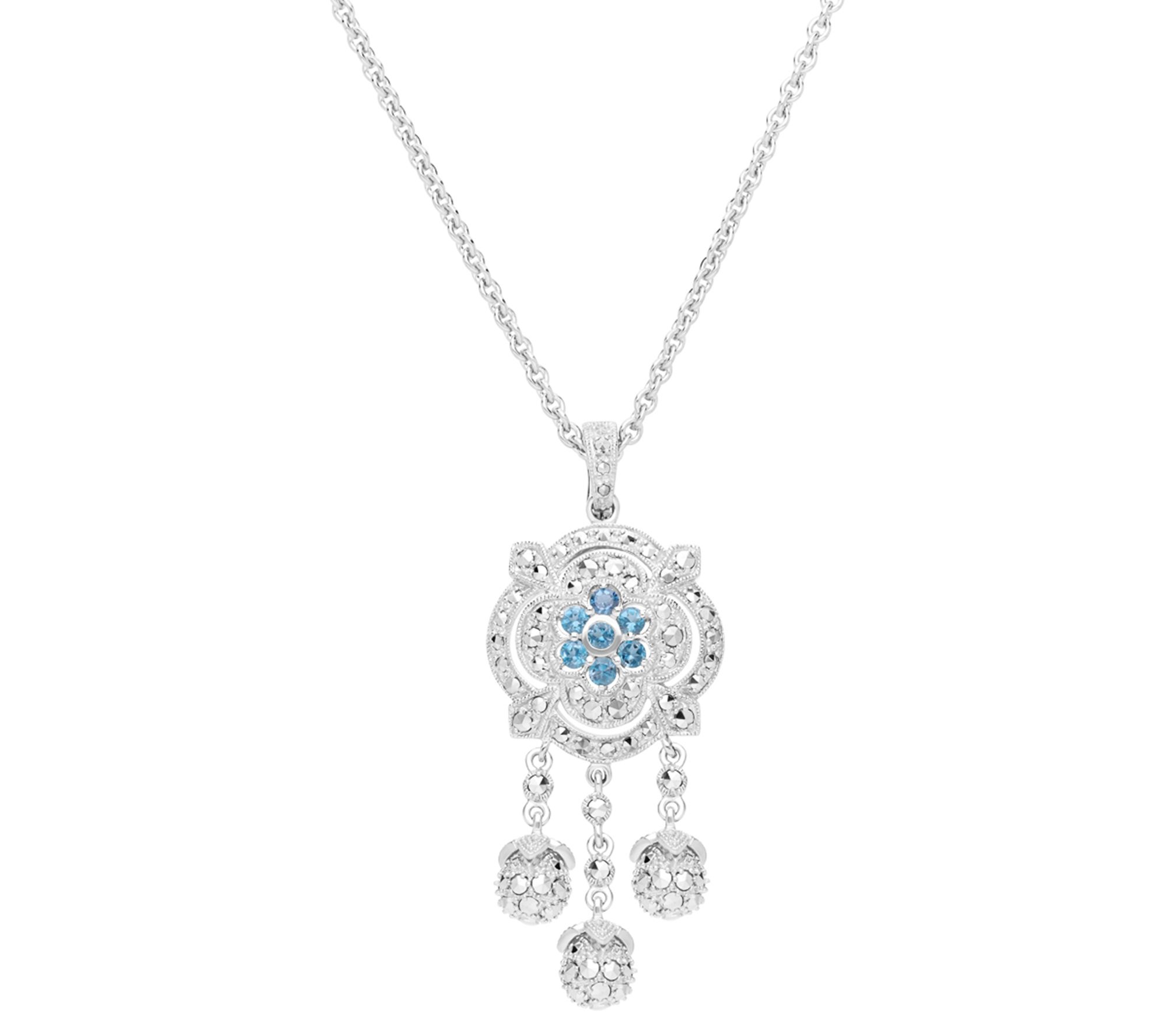 Dallas Prince Sterling Marcasite & Blue Topaz Pendant w/ Chain
