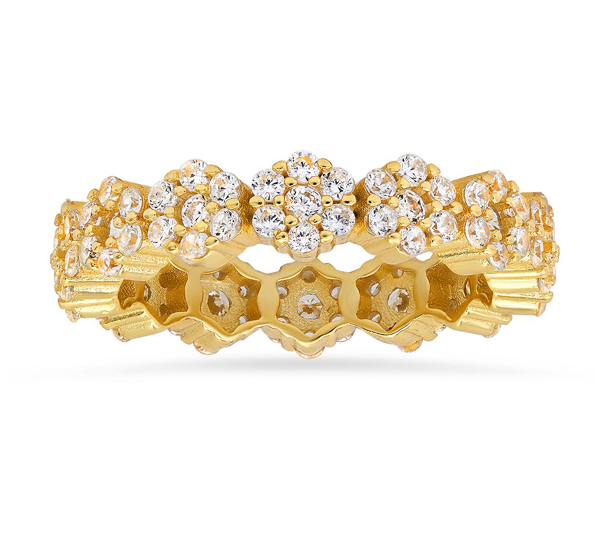 Sterling Silver Pave Flower Eternity Band Ring