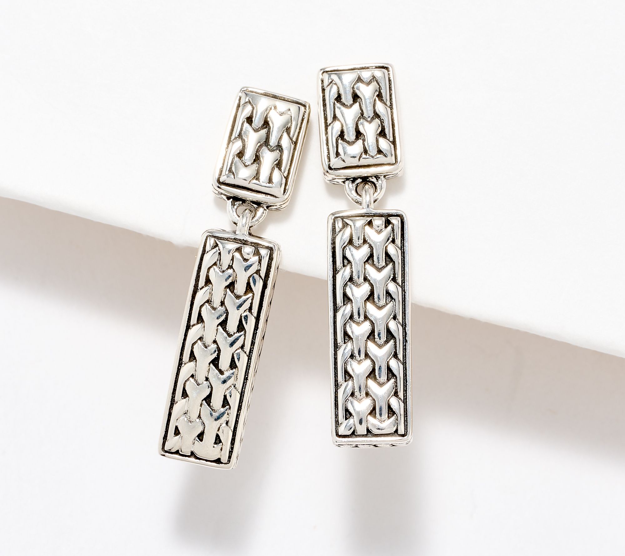 JAI Sterling Silver Heritage Texture 1" Drop Earrings