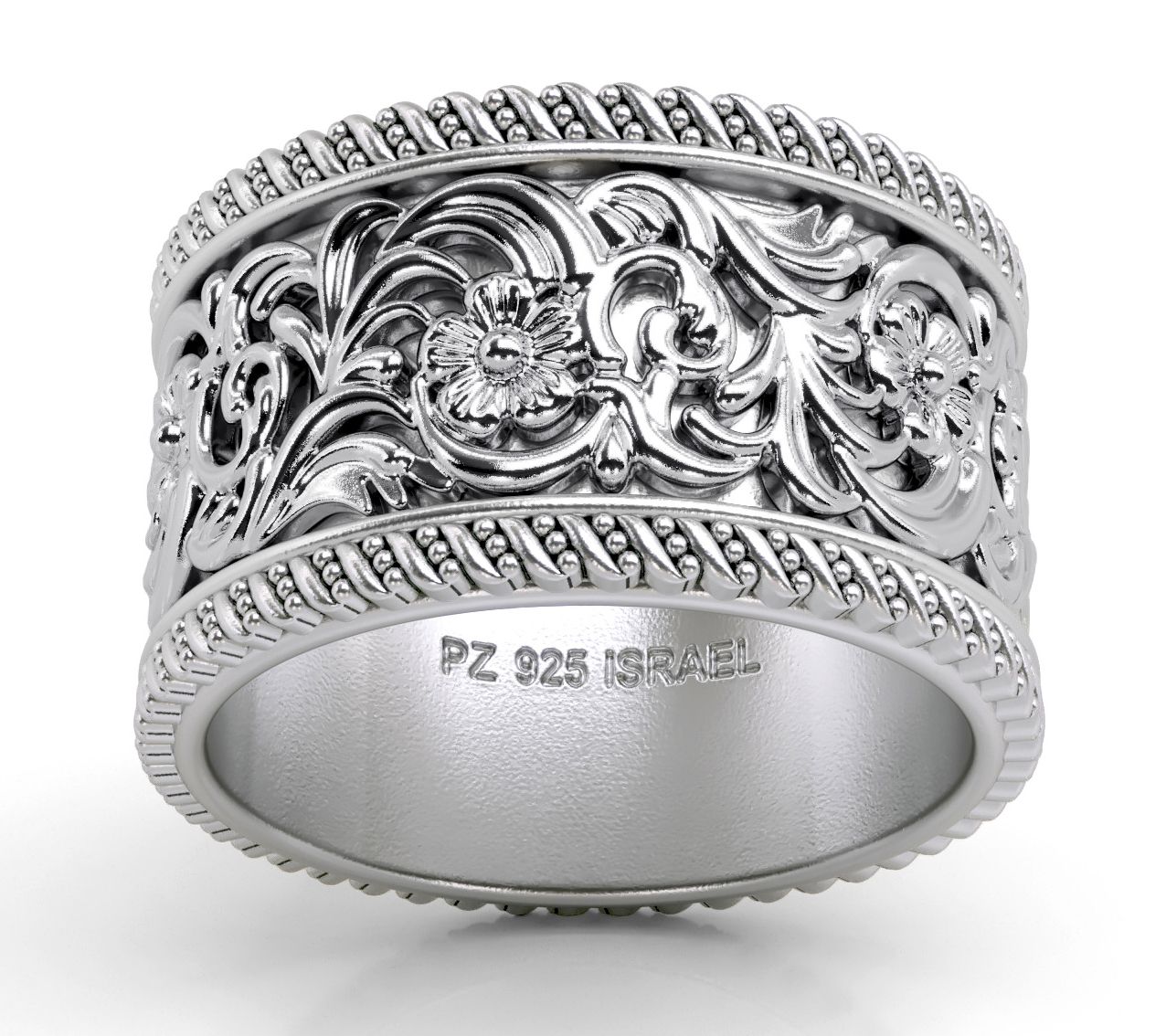 Or Paz Sterling Silver Textured Edge Spinner Band Ring