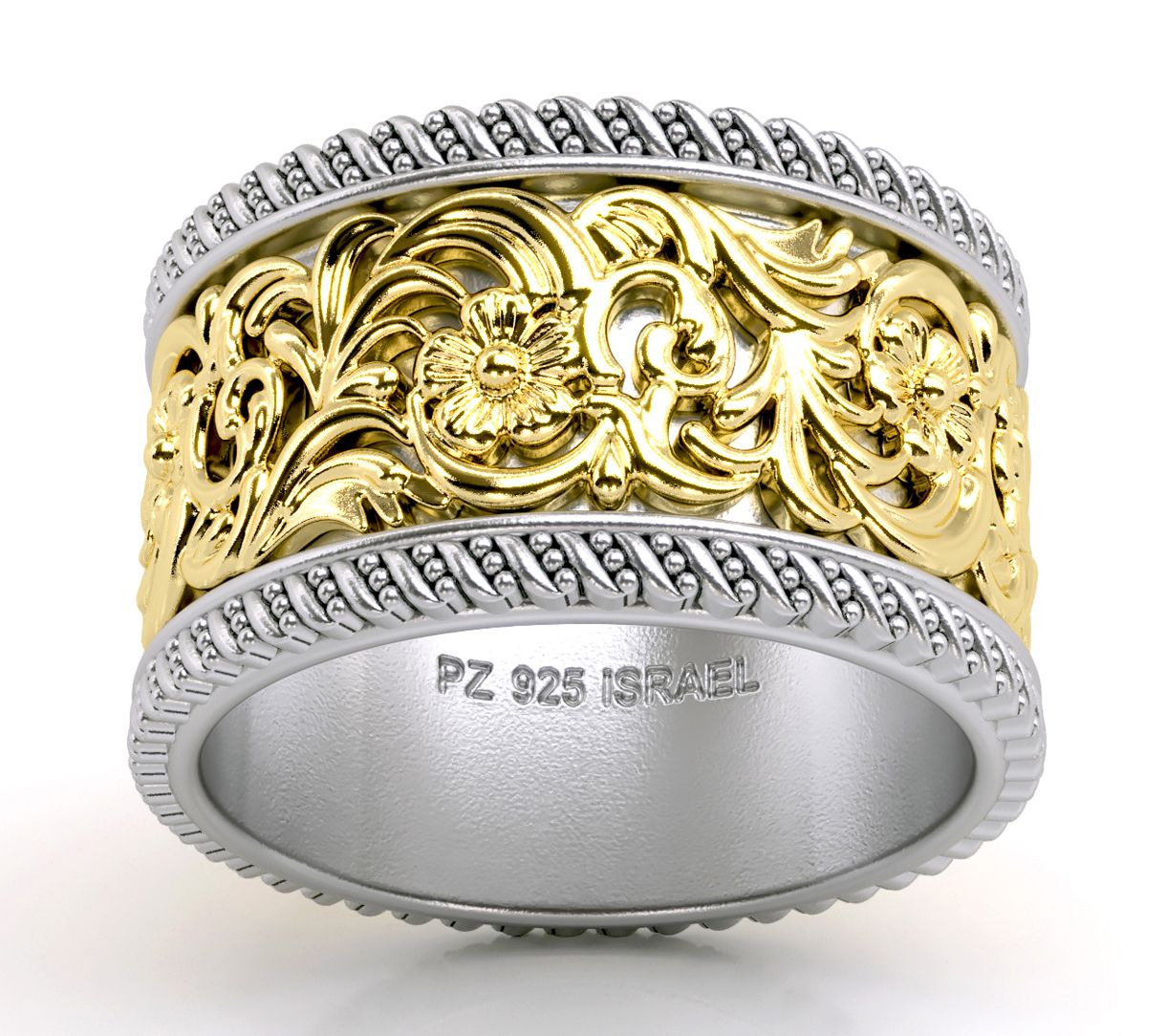 Or Paz Sterling Silver Textured Edge Spinner Band Ring