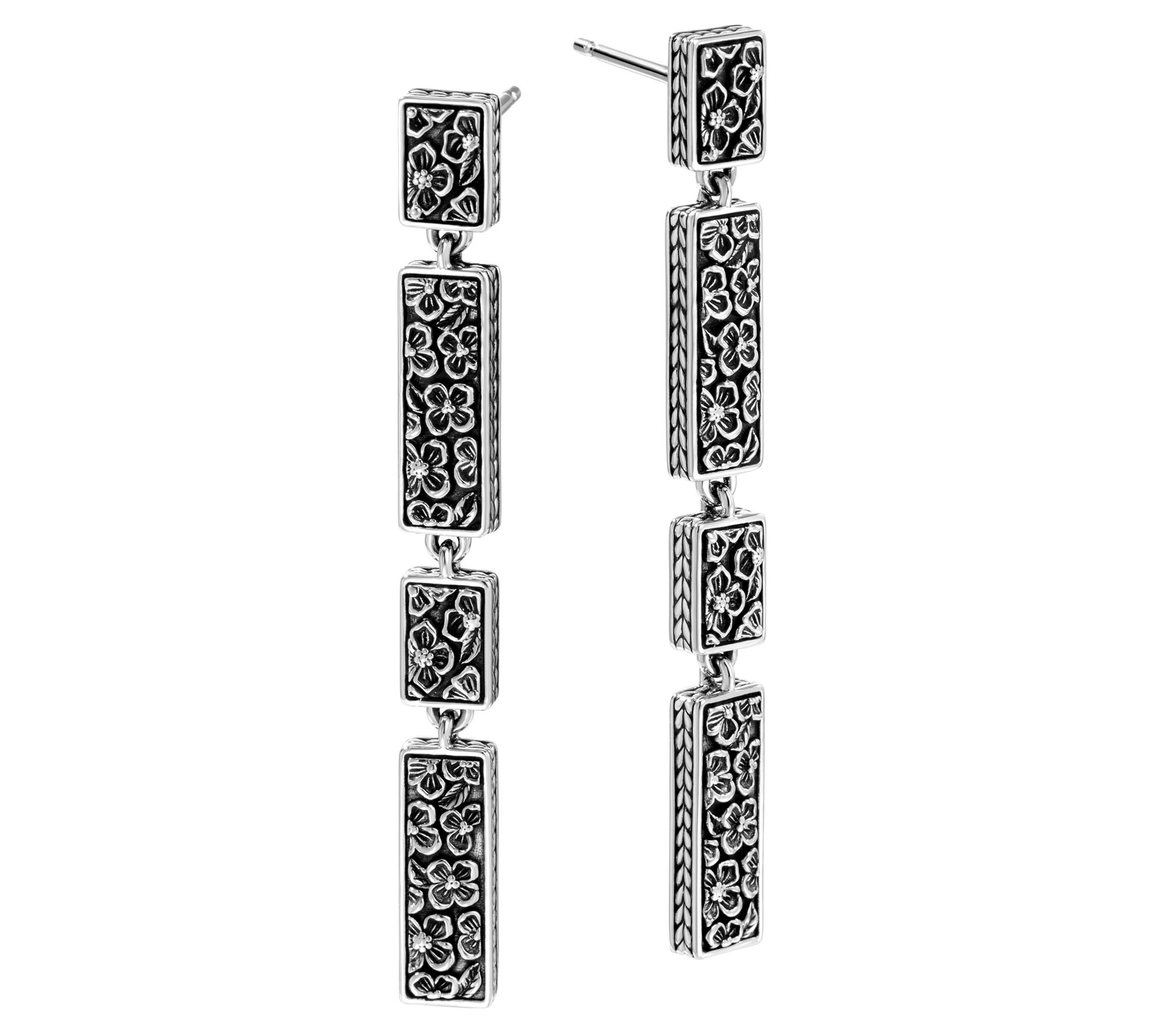 JAI Sterling Silver Heritage Texture 2" Drop Earrings