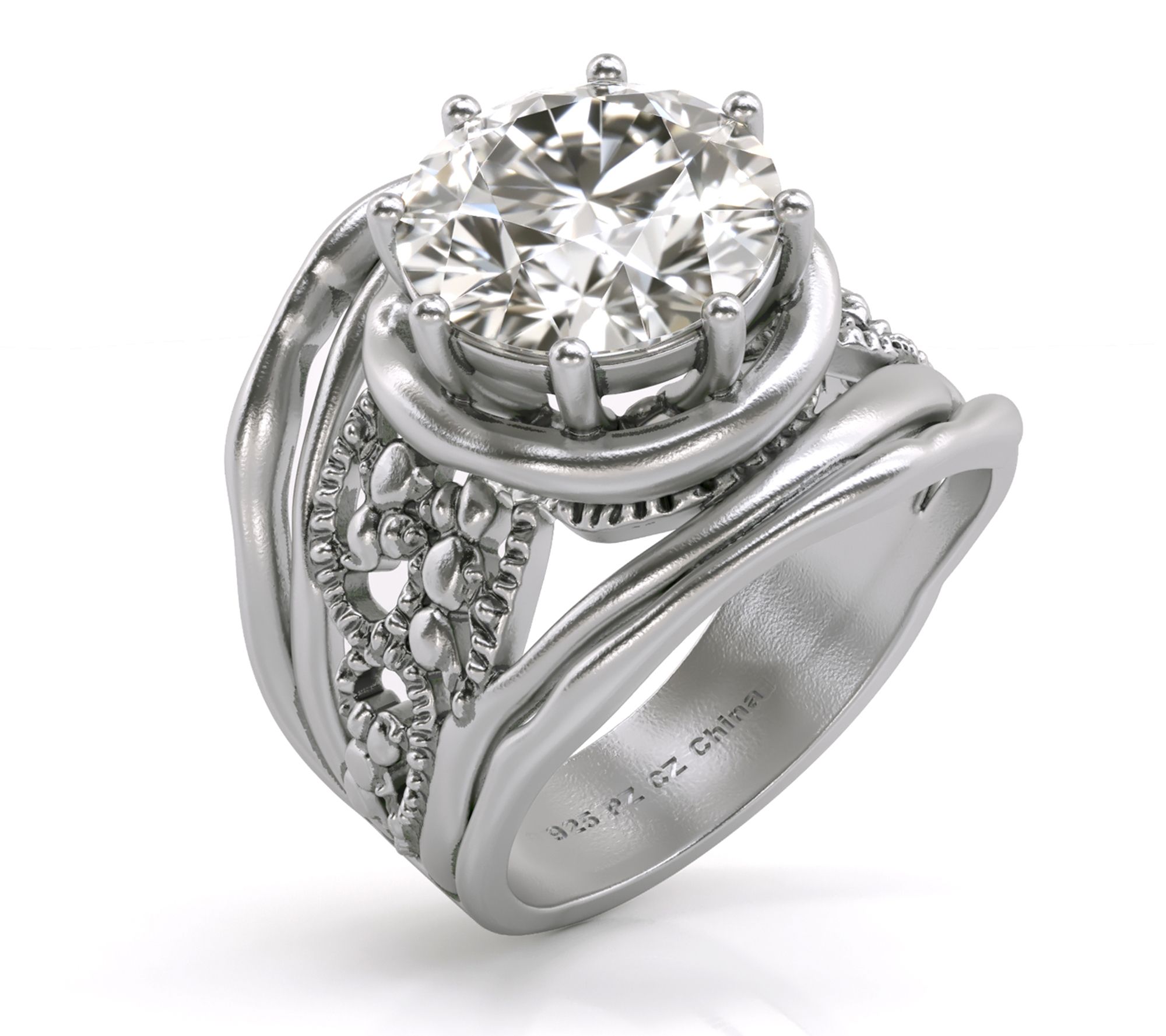 Diamonique Lace Design Solitaire Ring, SterlingSilver