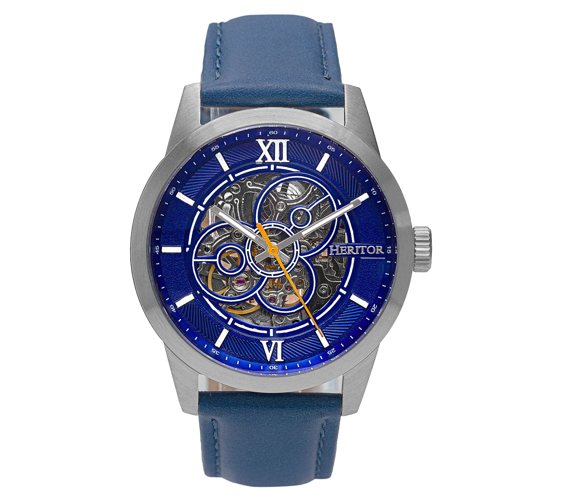 Heritor Men's J onas Stainless Automatic Leath er Skeleton Wat