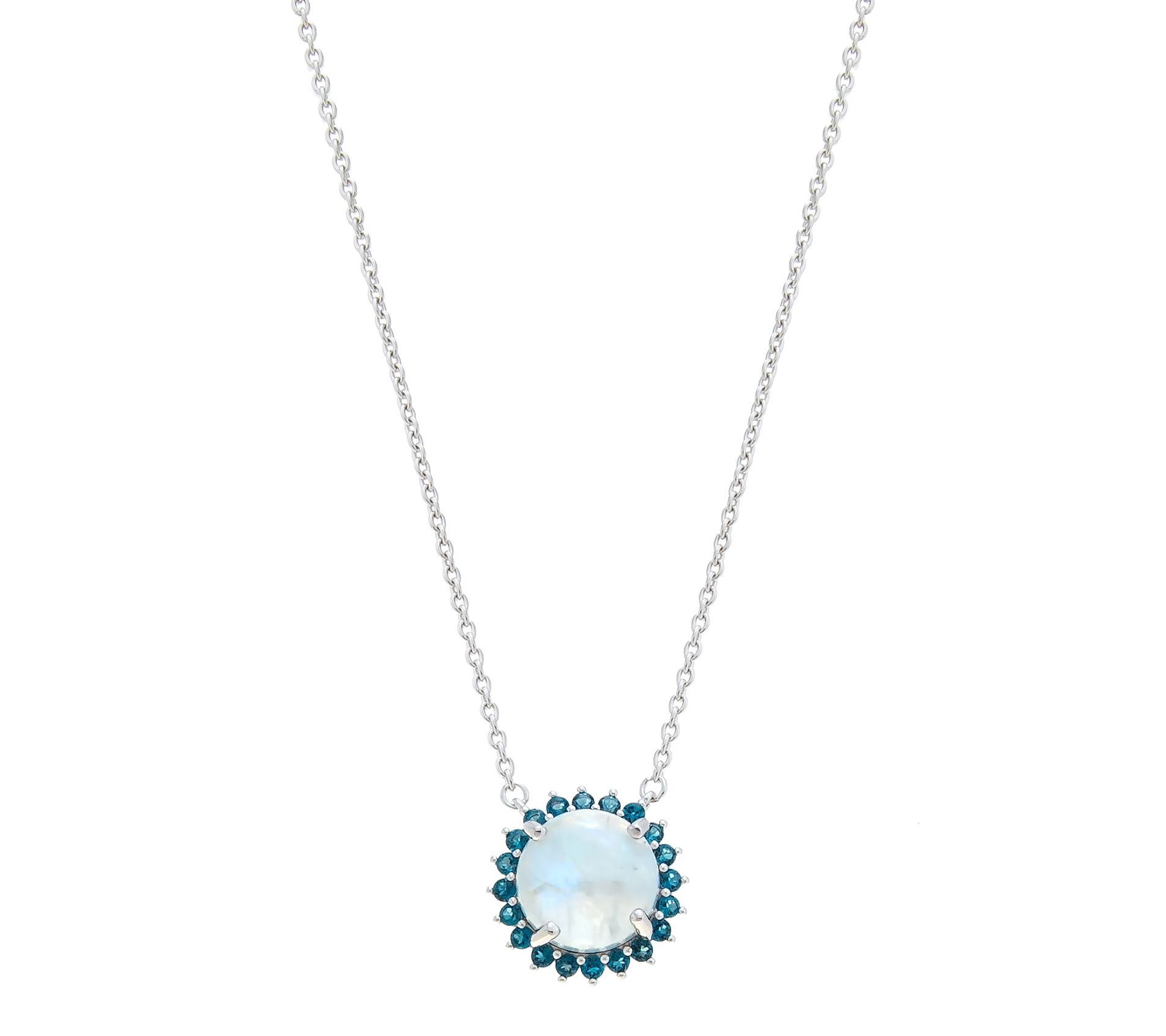 Affinity Gems Moonstone & Blue Topaz Halo Necklace, Sterling