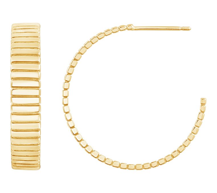 14K Gold Plated Flat Ribbed Hoop Earrings