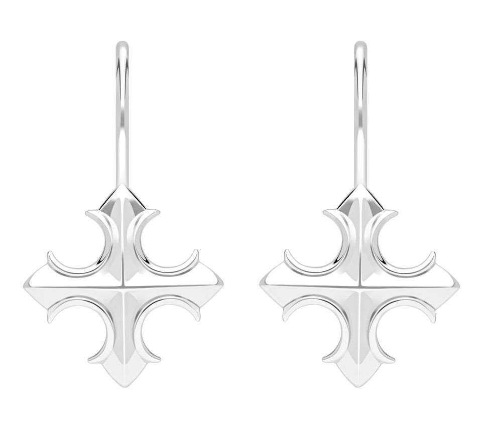 thumbnail image 2 of Maltese Cross Dangle Earrings – Black & Silver Finish, French Wire, Pewter #122 2 of 3