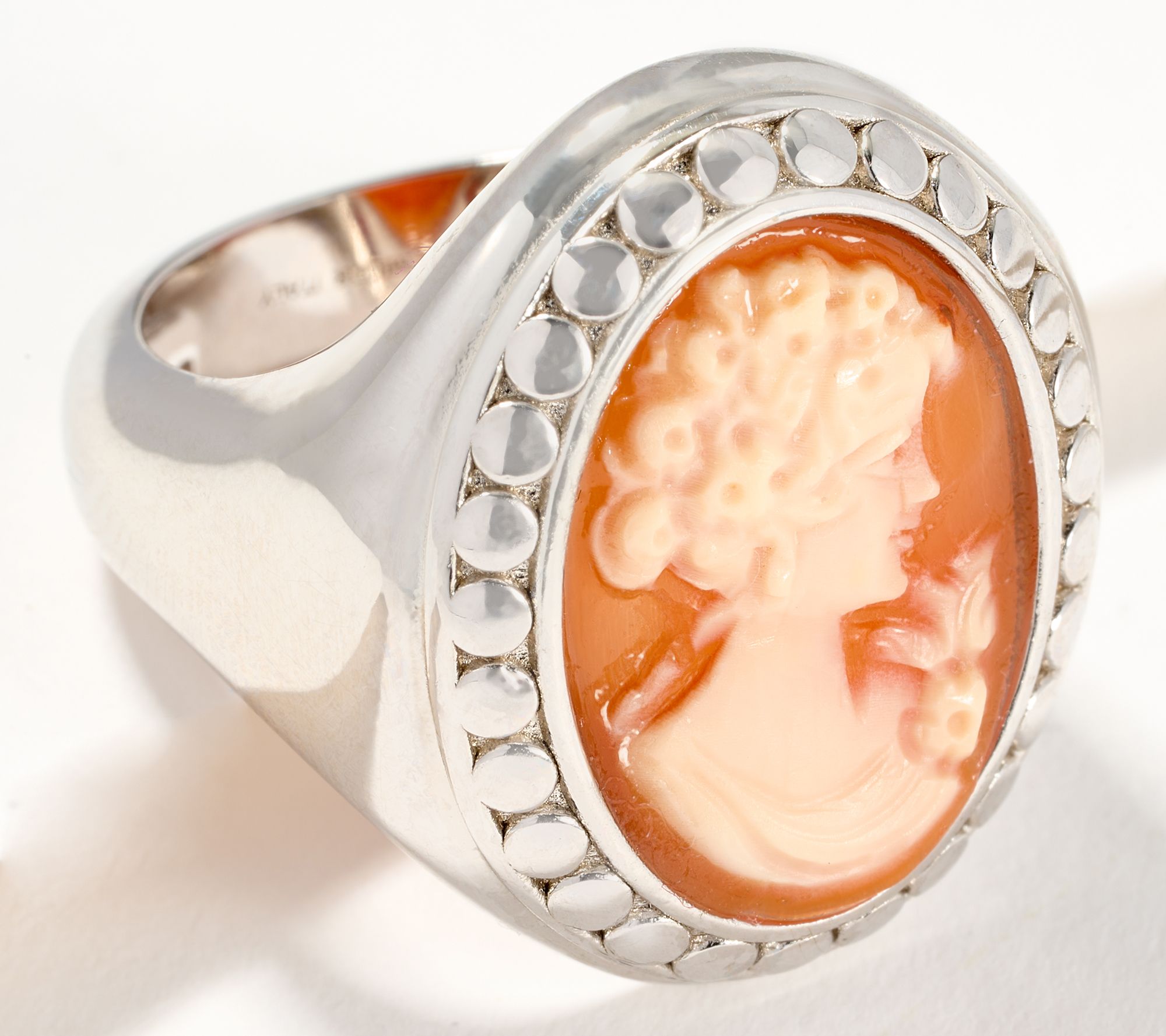 "As Is" David Markstein Sterling Silver Cameo Beaded Polished Ring
