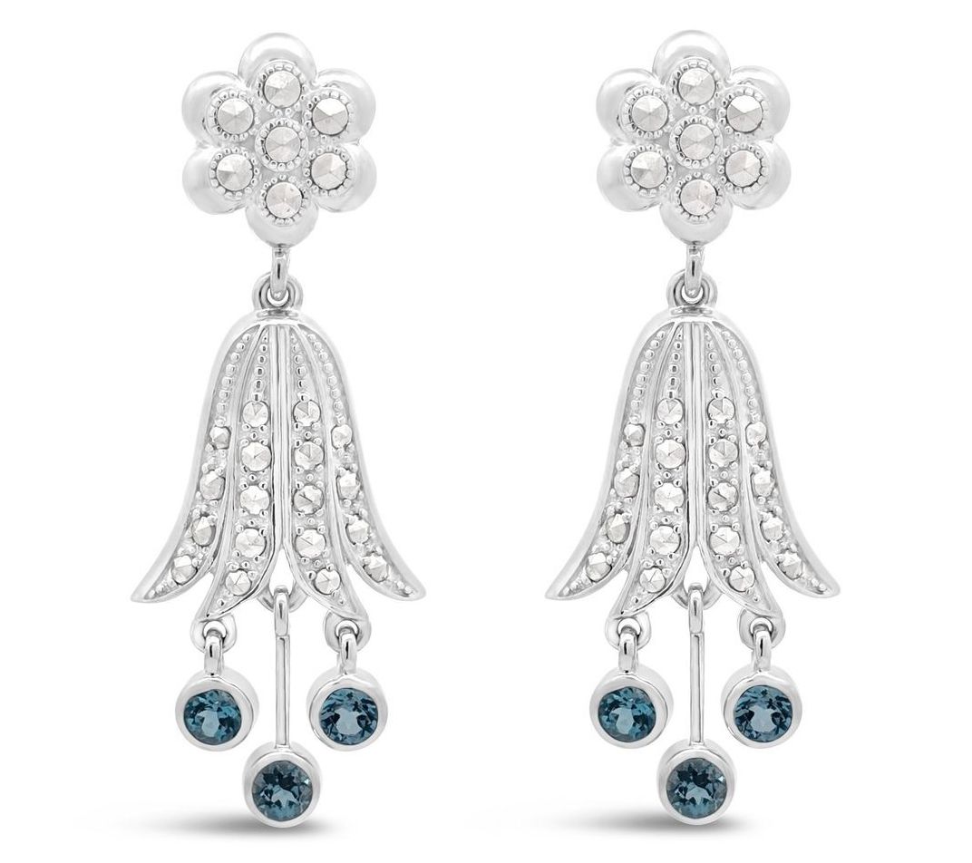 Dallas Prince Sterling Chrome Marcasite & BlueTopaz Earrings