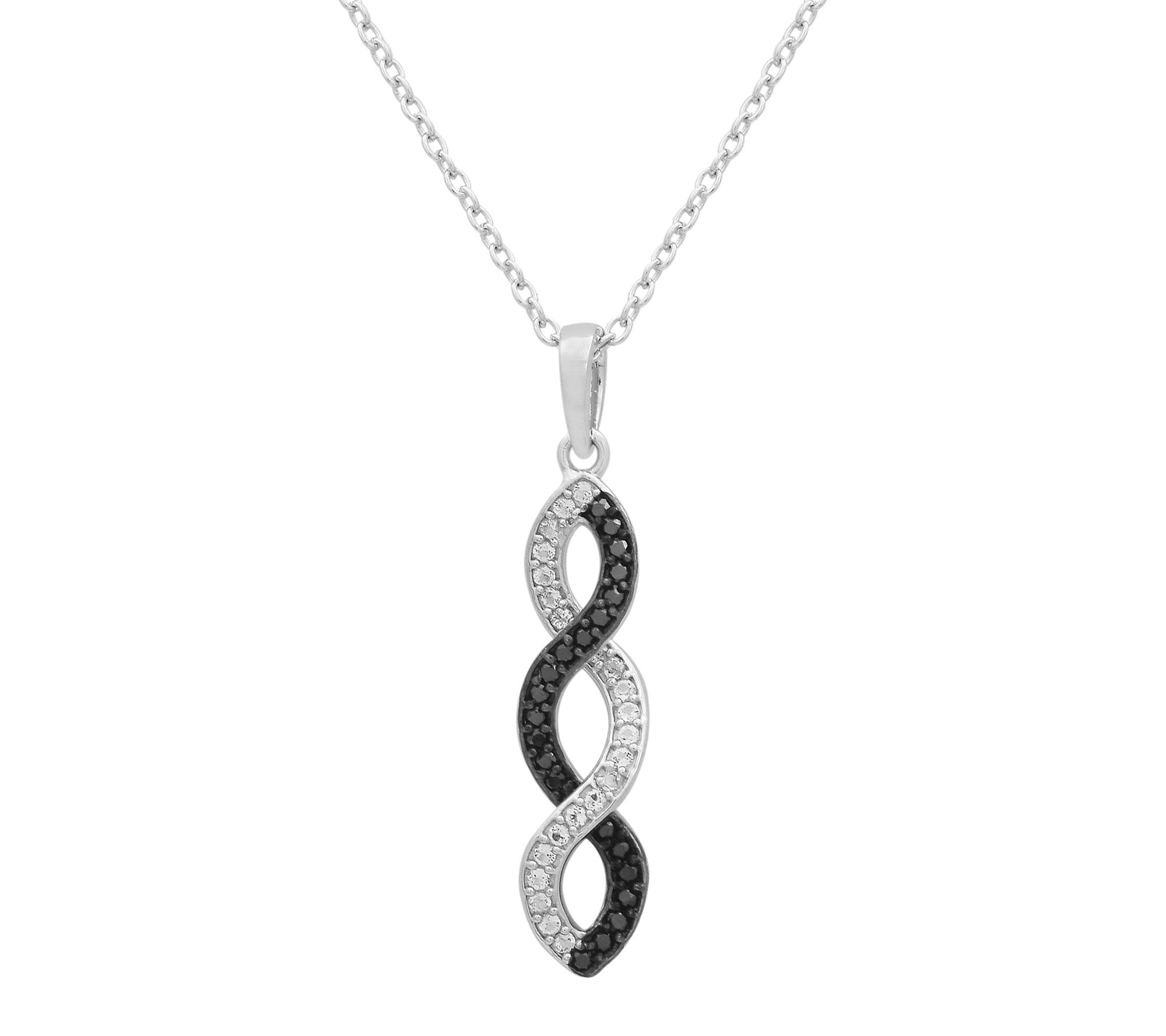 Affinity Gems Black Spinel & Zircon Pendant w/Chain, Sterling