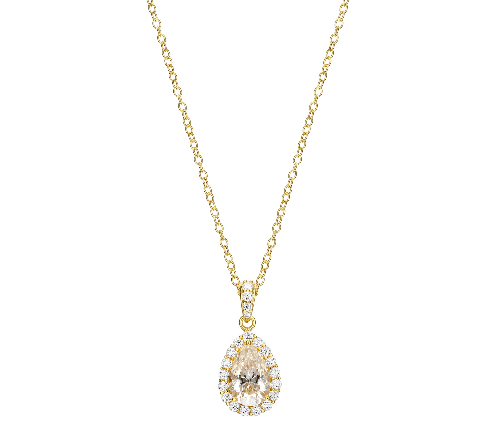 Moissanite Halo Pendant w/ Chain, 18K Gold Plated