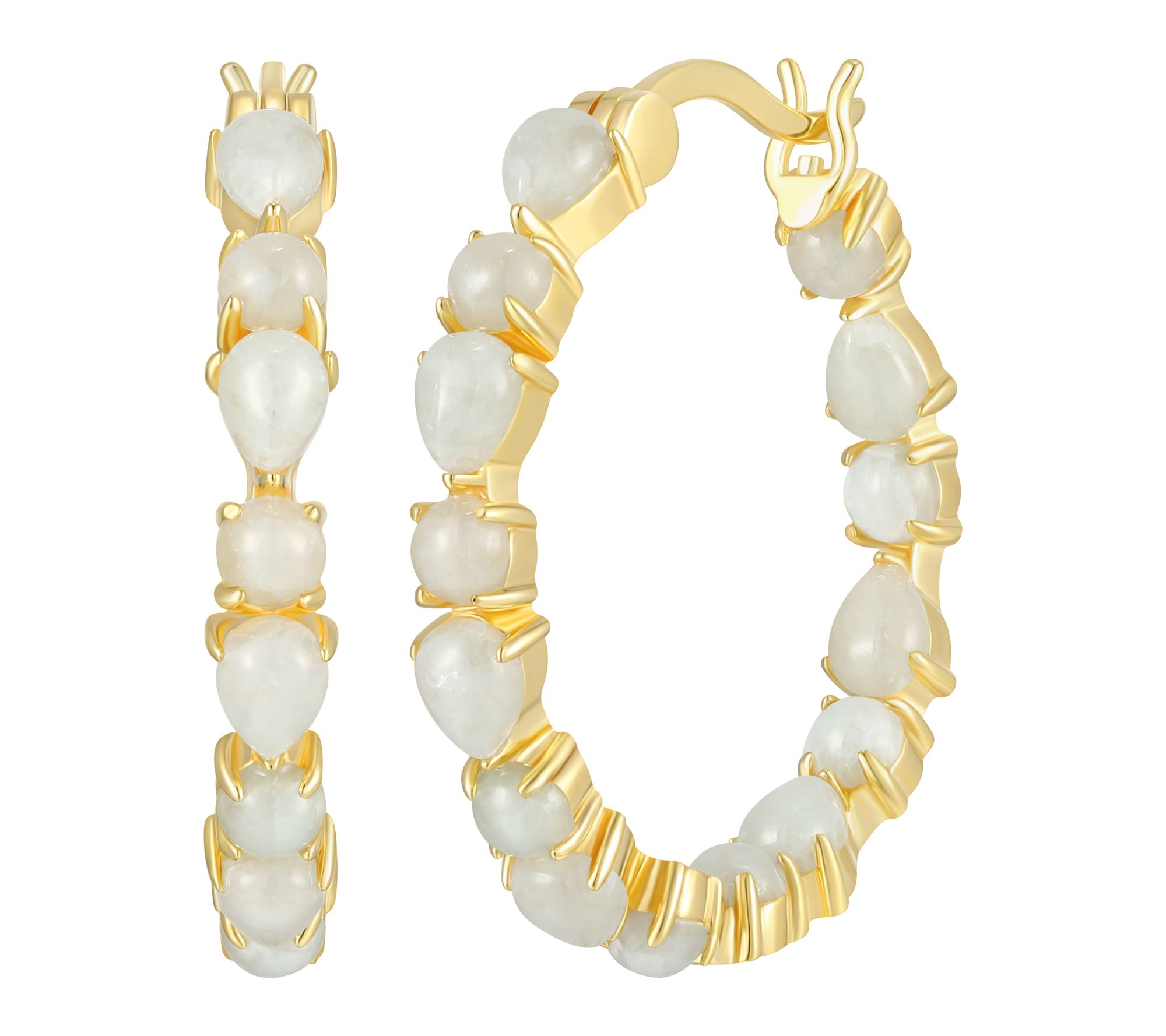 Dynasty Jade Pear & Round 25mm Hoop Earrings, 18K Gold Plated