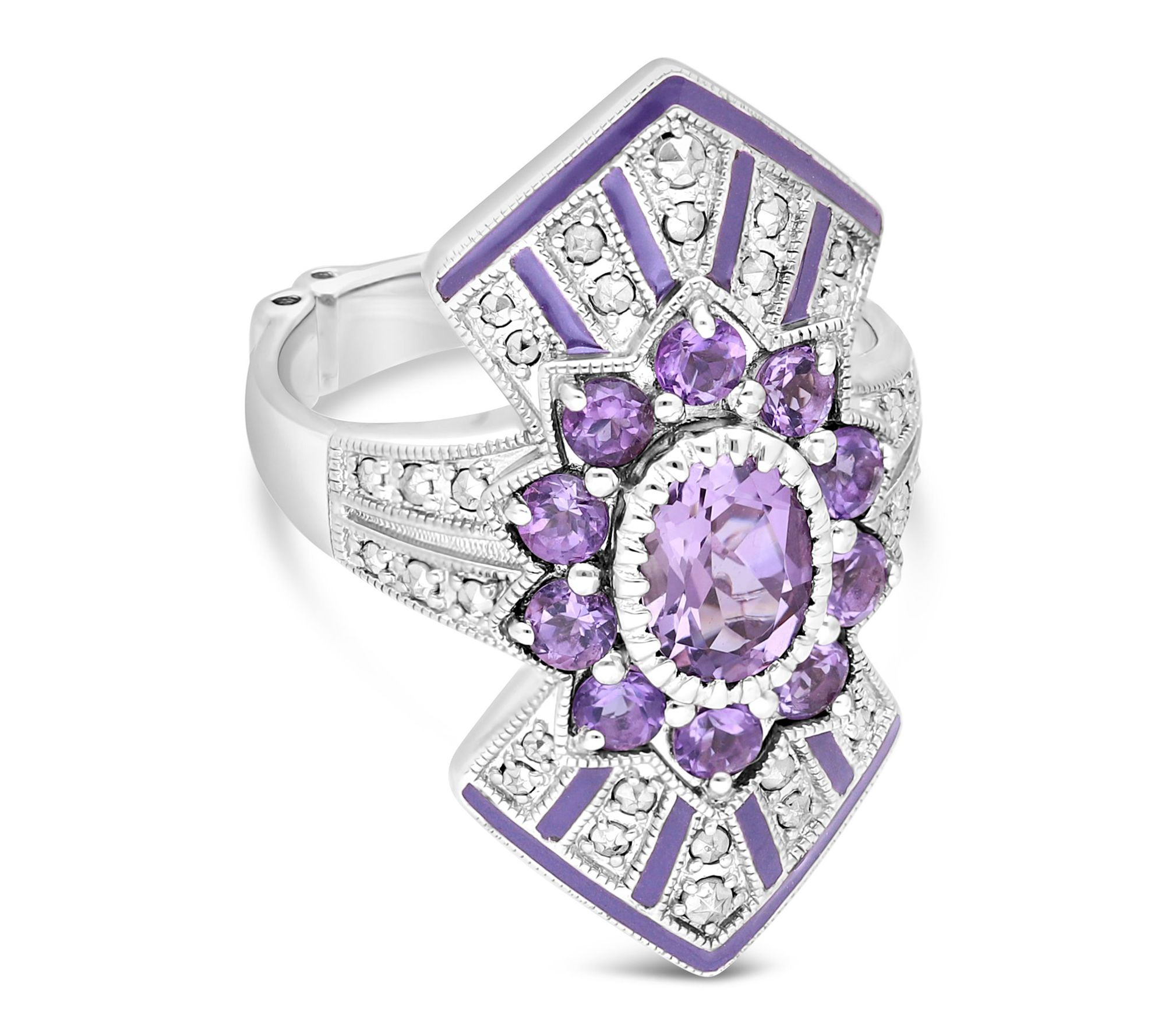 Dallas Prince Sterling Silver Chrome Marcasite& Amethyst Ring
