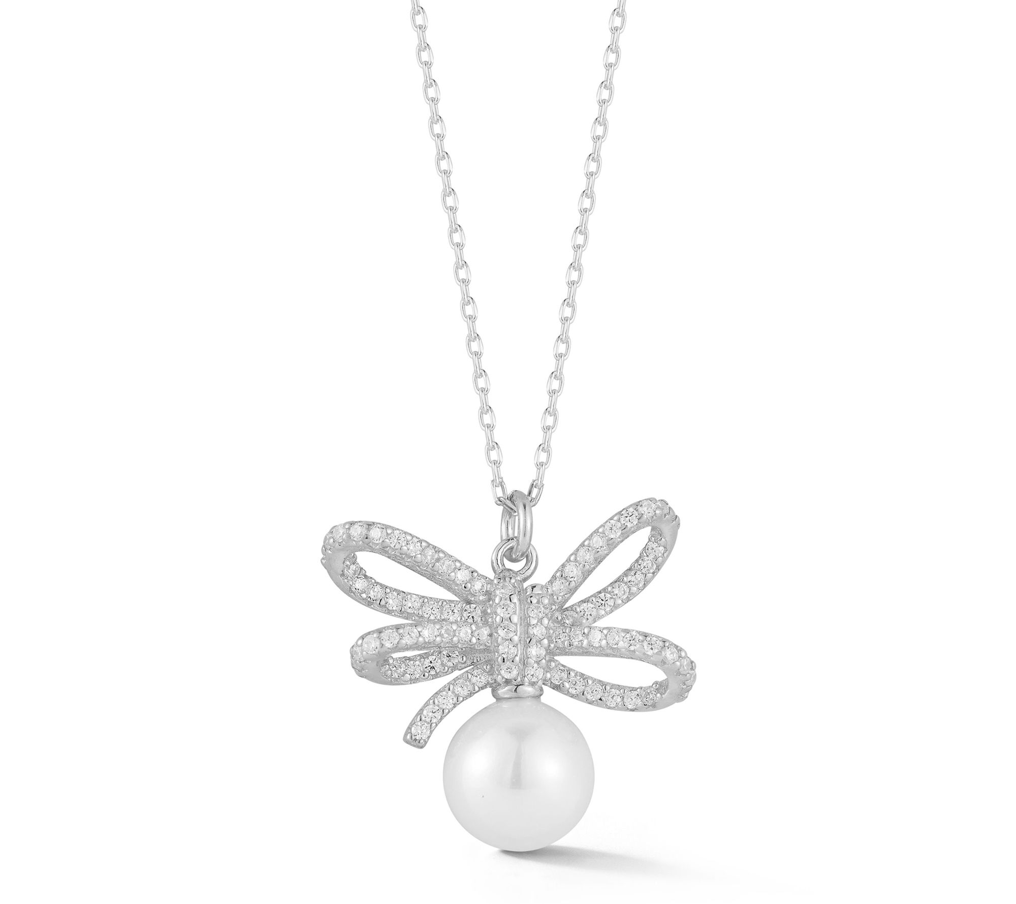 Sterlina Silver Cultured Pearl Pave Knot Necklace, Sterling